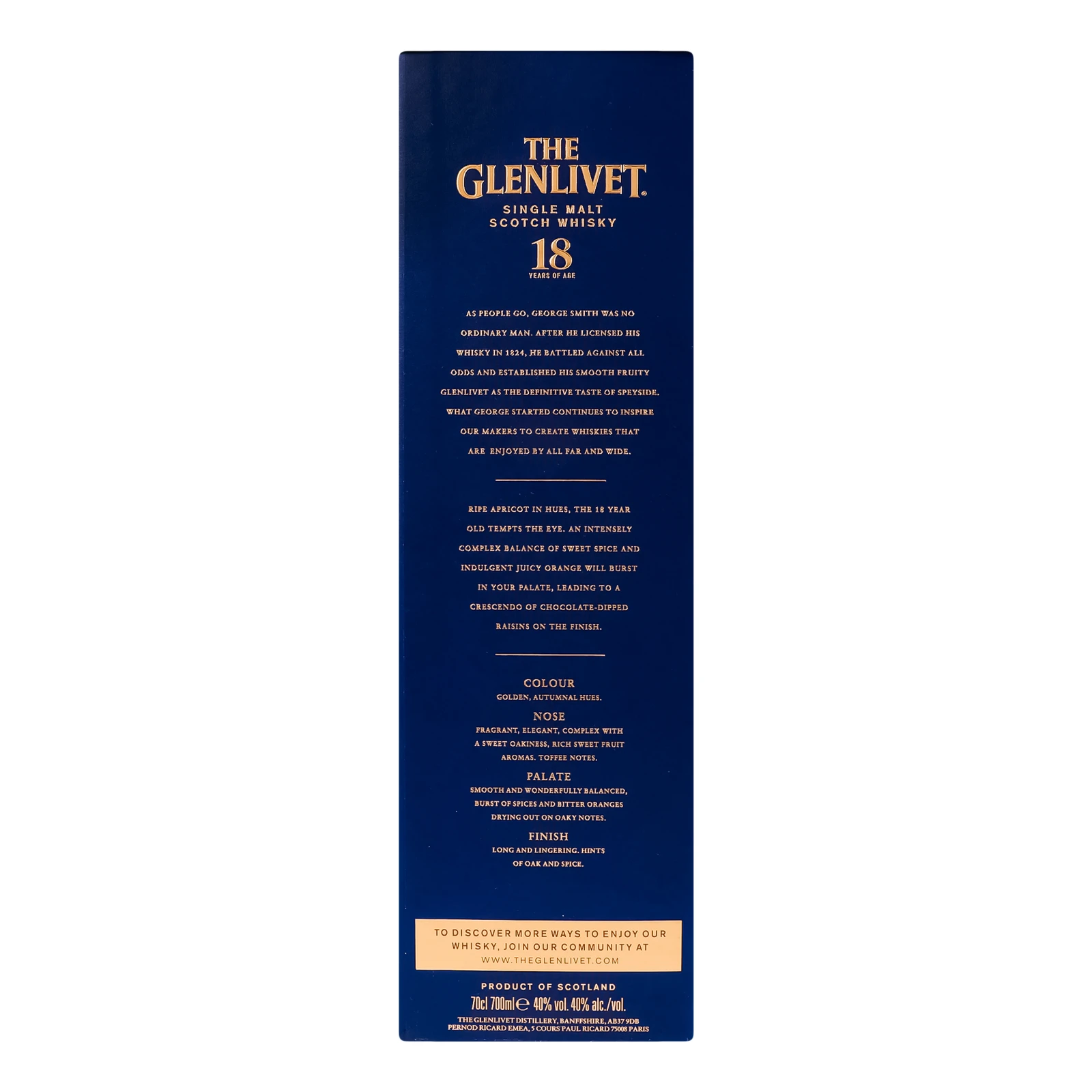 Віскі The Glenlivet 18YO шотландське односолодове 40% 0.7л фото 2