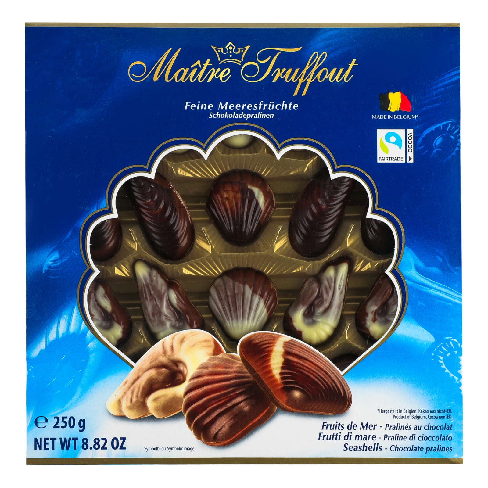 Цукерки Maitre Truffout праліне Морські мушлі сині 250г Фото №:1