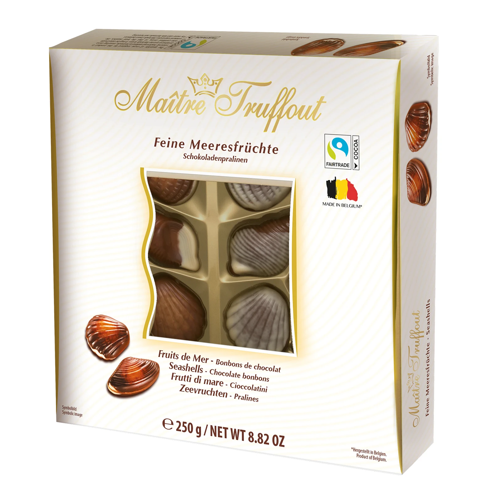 Цукерки Maitre Truffout праліне Морські мушлі білі 250г