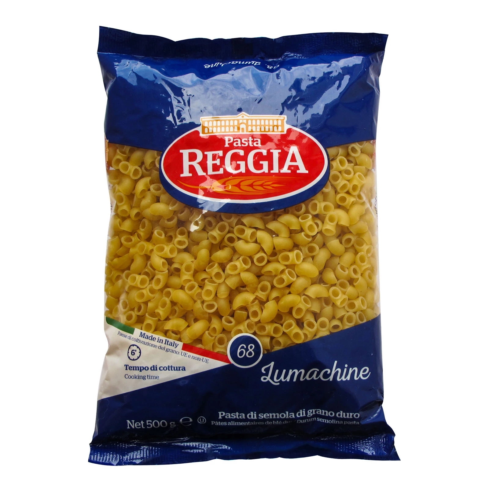 Макарони Reggia 500г Lumachine ріжки короткі Фото навігації №:1