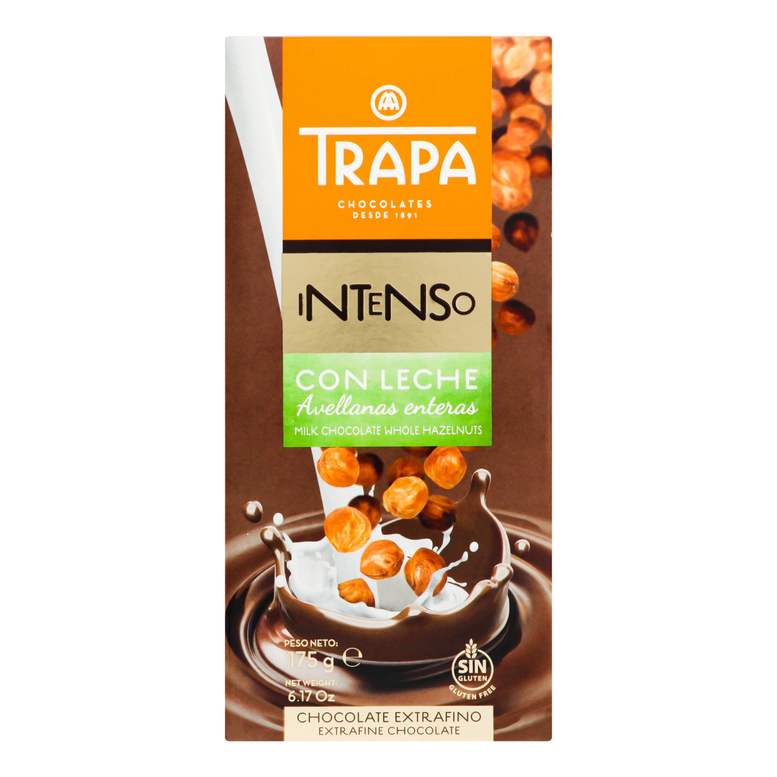 Шоколад Trapa молочний з цілими ядрами фундука 175г Фото №:1