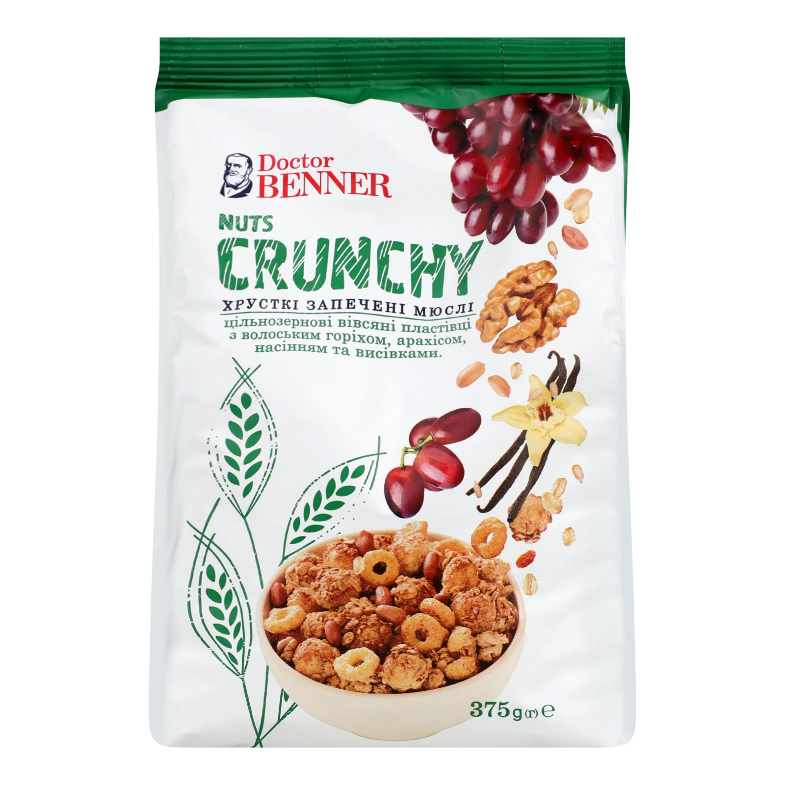 Мюслі Doctor Benner Кранчі горіхові запечені 375г Фото №:1