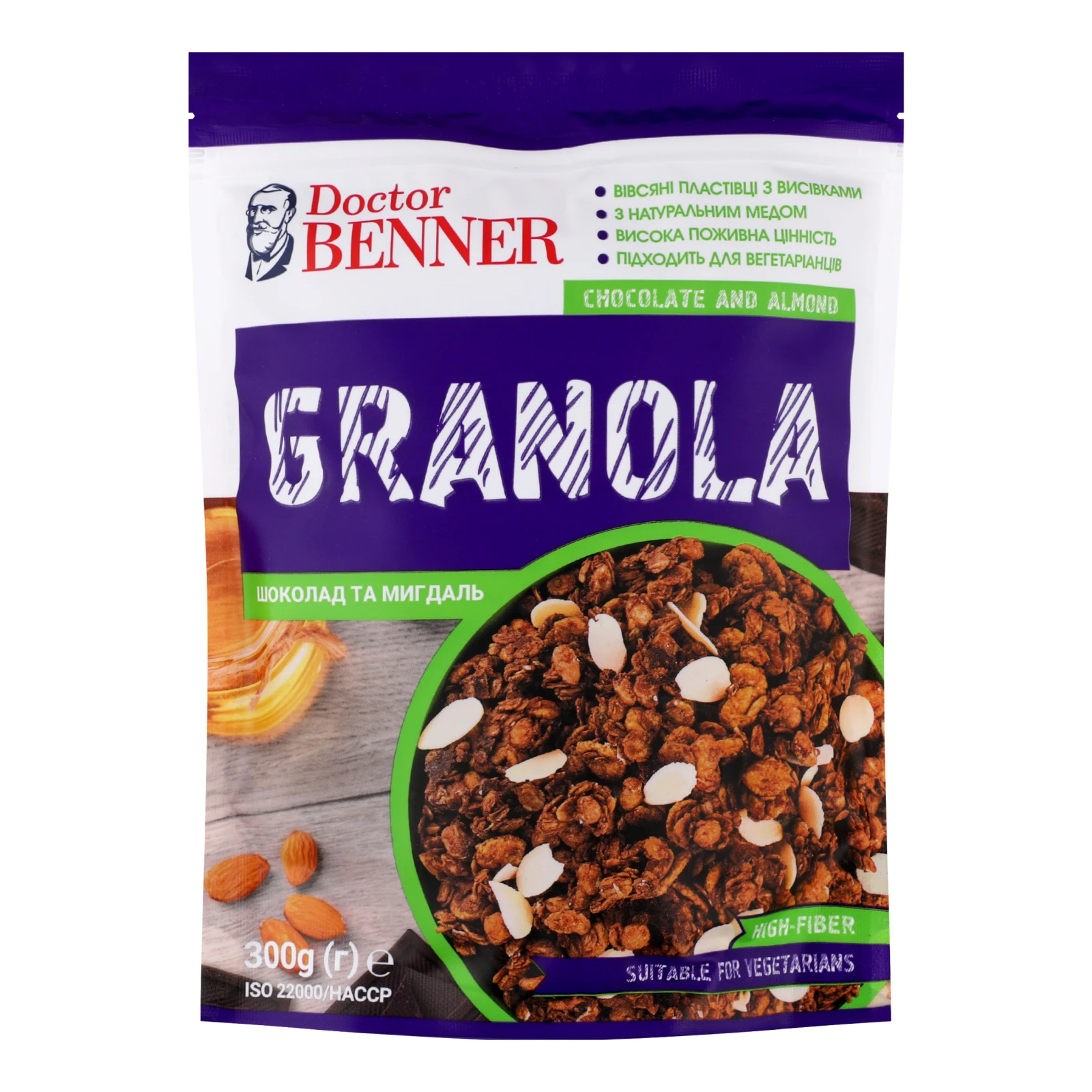 Сухий сніданок Doctor Benner 300г гранола шоколад та мигдаль Фото №:1