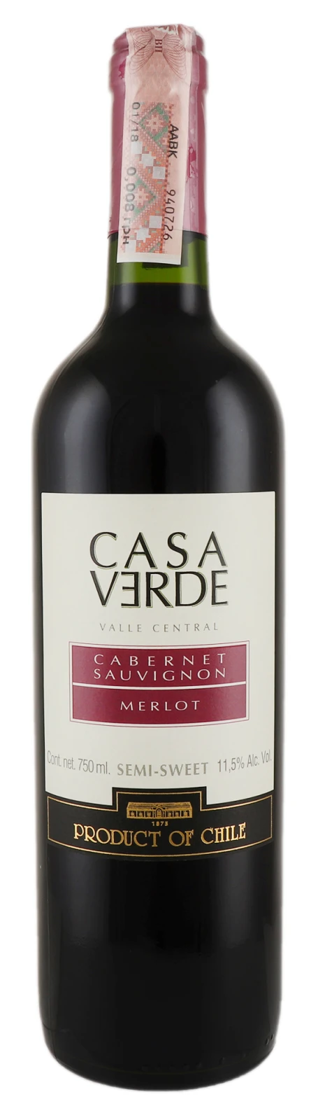 Вино Casa Verde Cabernet Sauvignon/Merlot червоне напівсолодке 12% 0.75л Фото №:1