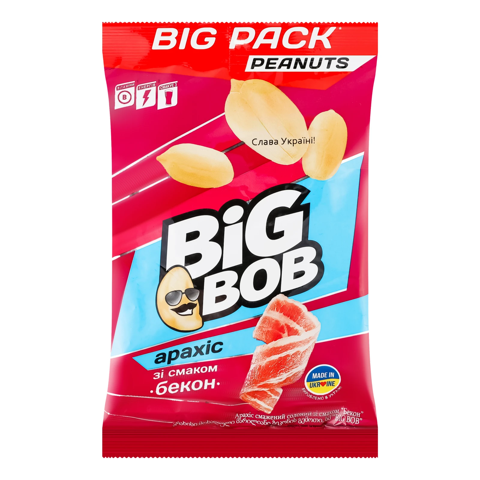 Арахіс Big Bob смажений солоний зі смаком Бекон 160г Фото №:1