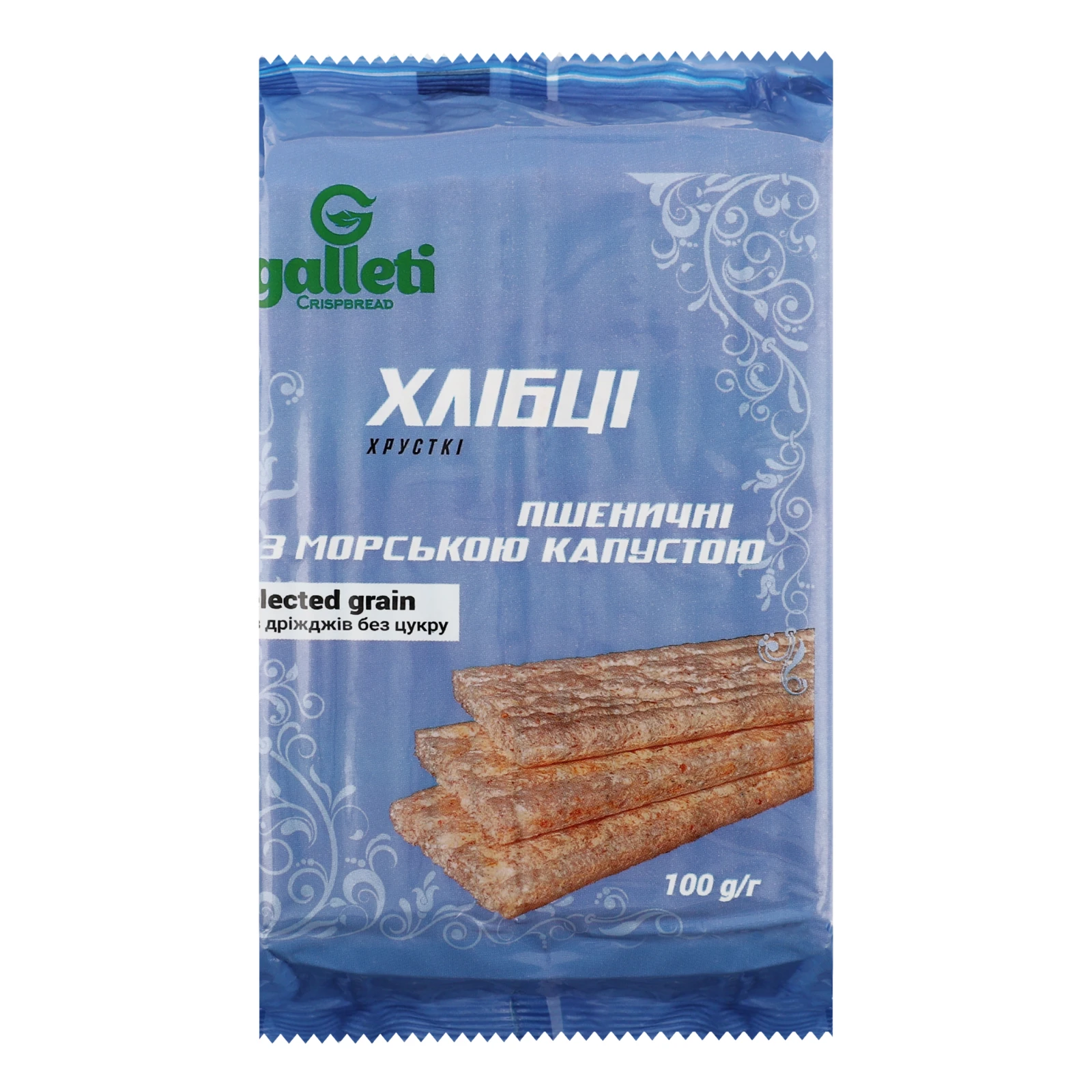 Хлібці Galleti хрусткі Пшеничні з морською капустою 100г Фото навігації №:1