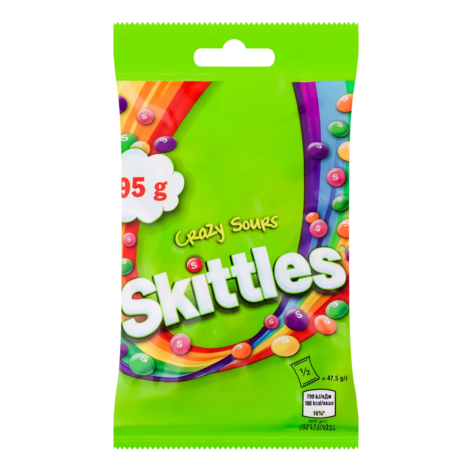 Драже жувальні Skittles Crazy Sours у різнокольоровій цукровій оболонці 95г Фото навігації №:1