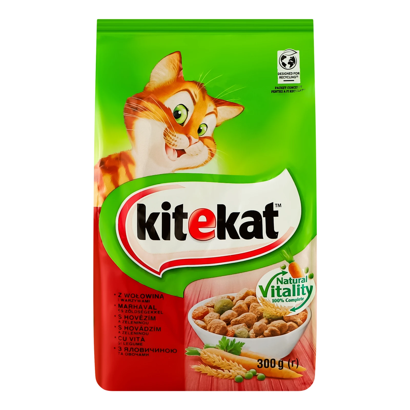 Корм для котів Kitekat сухий повнораціонний для дорослих котів З яловичиною та овочами 300г