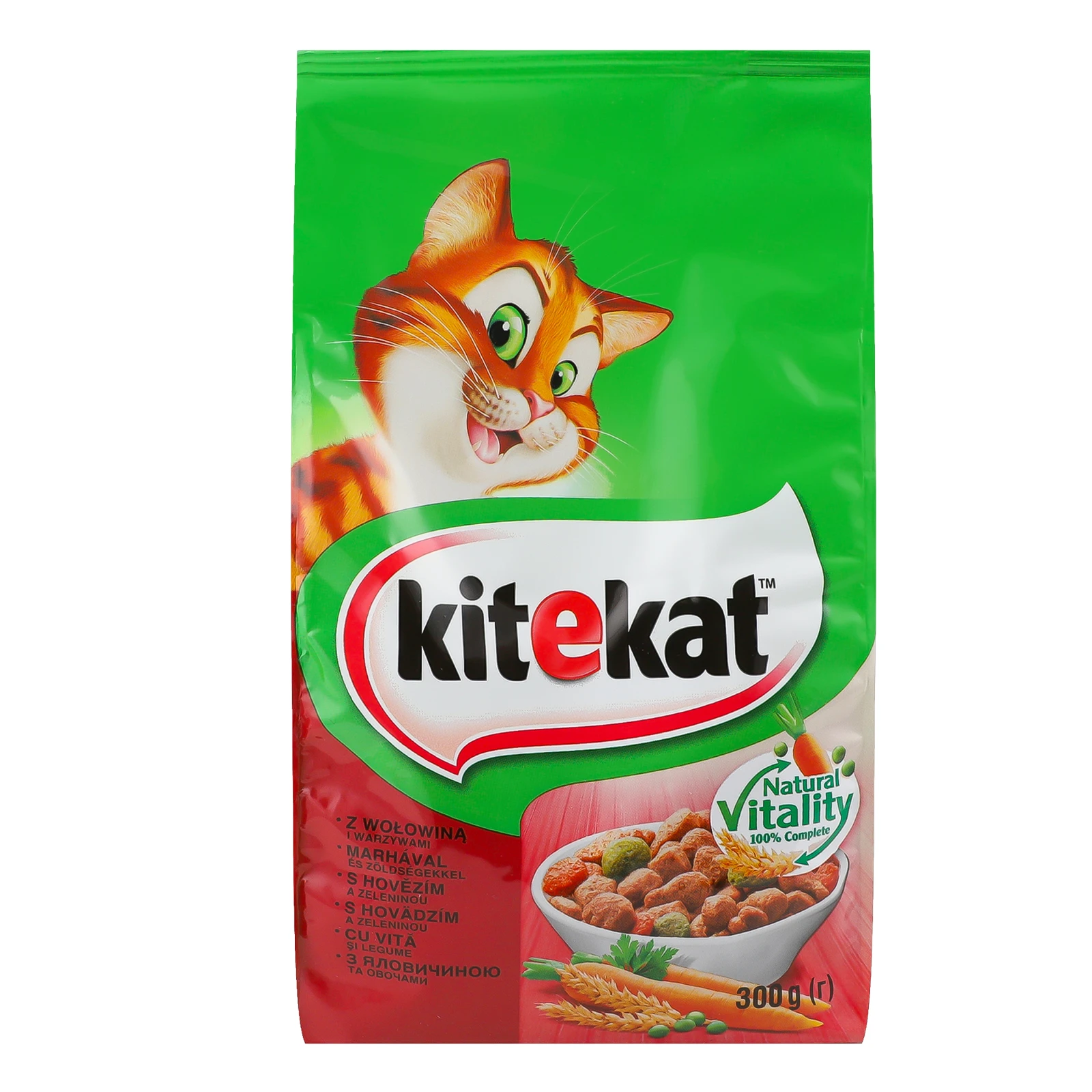 Корм для котів Kitekat сухий повнораціонний для дорослих котів з яловичиною та овочами 300г Фото №:1