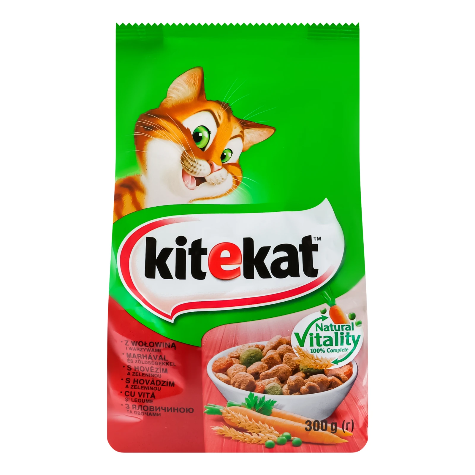 Корм сухий KiteKat З яловичиною та овочами повнораціонний для дорослих котів 300г Фото №:1