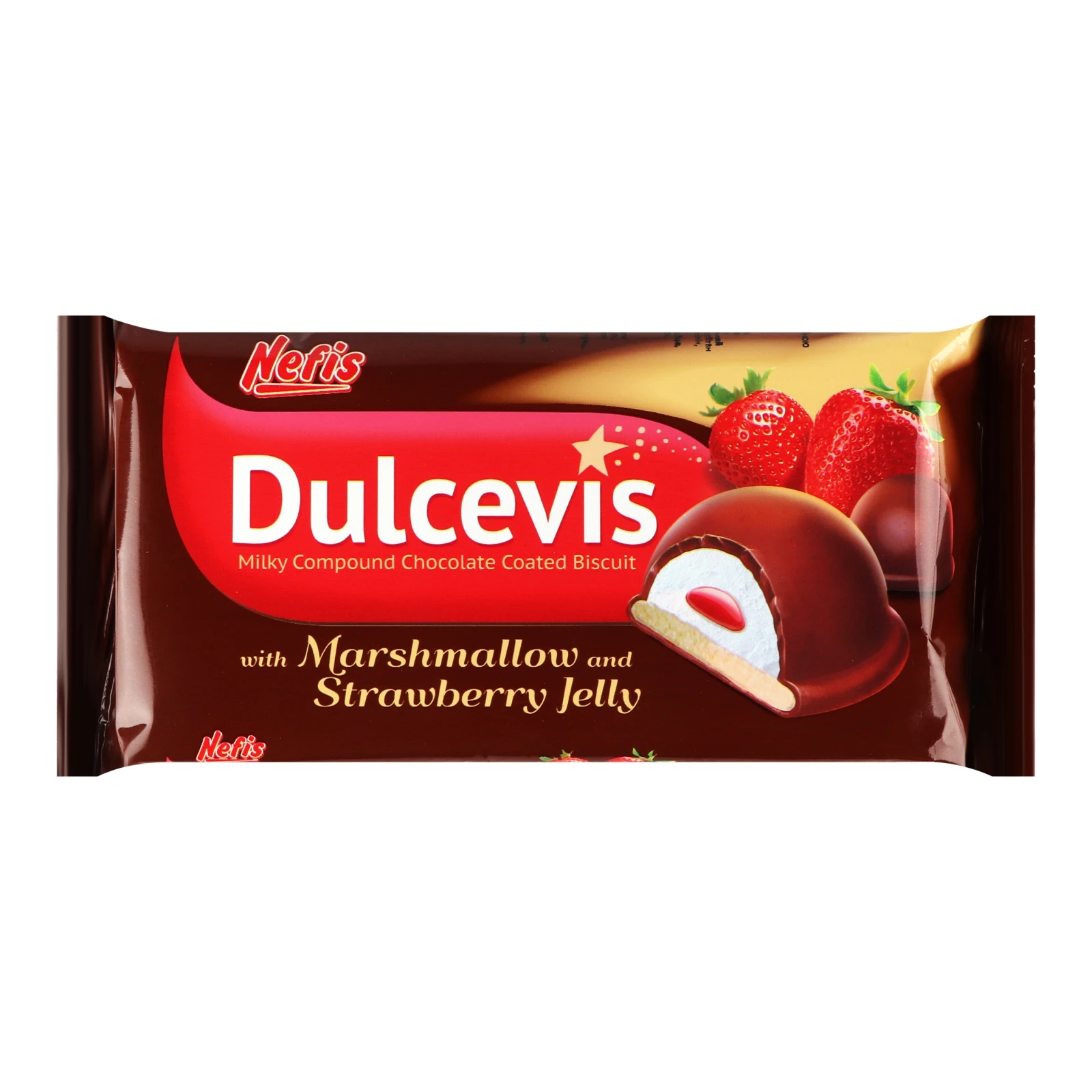 Печиво Nefis Dulcevis глазуроване з маршмеллоу і желейною начинкою з ароматом полуниці 70г Фото №:1