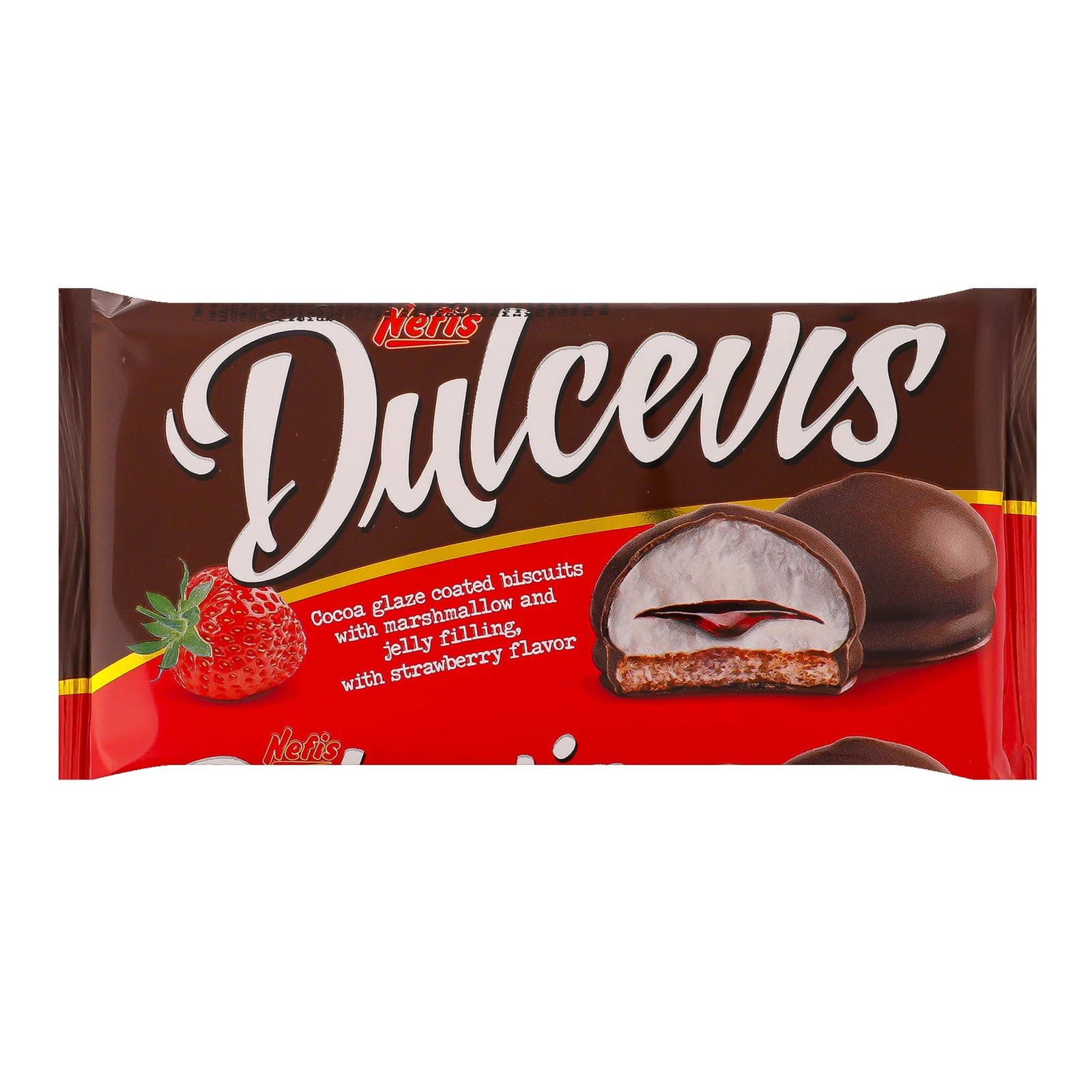 Печиво Nefis Dulcevis глазуроване з маршмелоу і желейною начинкою з ароматом полуниці 70г Фото навігації №:1