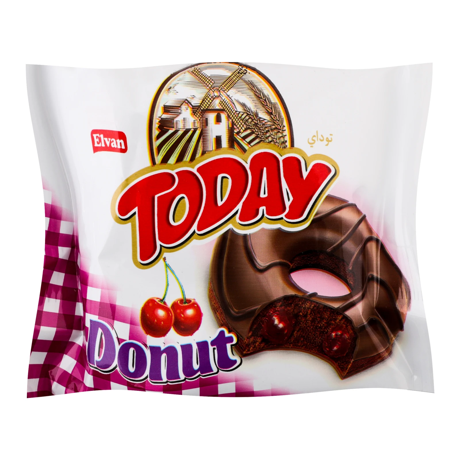 Донат-кекс Elvan Today Donut з какао в глазурі з начинкою зі смаком вишні 50г Фото №:1