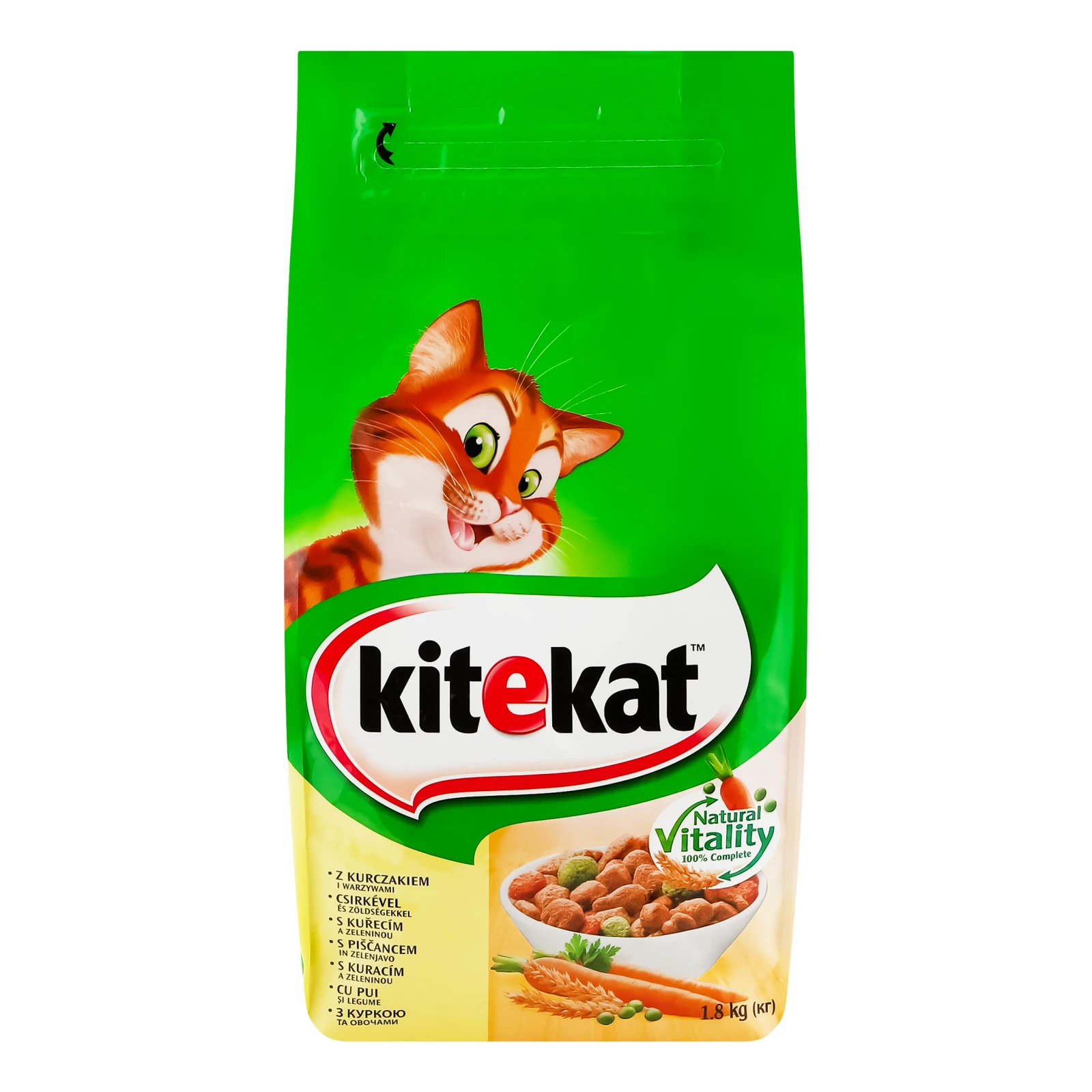 Корм для котів KiteKat сухий повнораціонний для дорослих котів З куркою та овочами 1.8кг