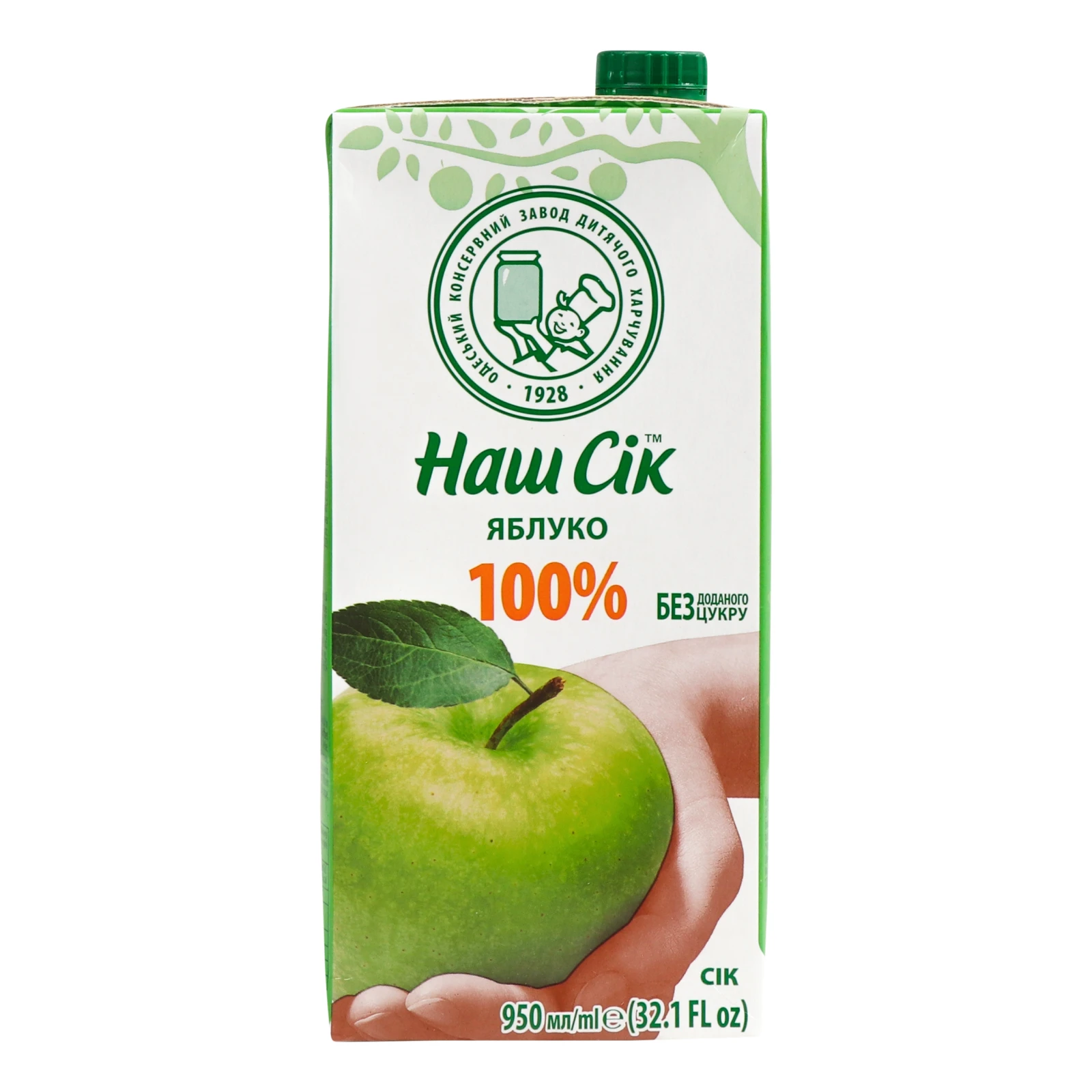 Сік Наш сік освітлений відновлений пастеризований Яблучний 950мл Фото №:1