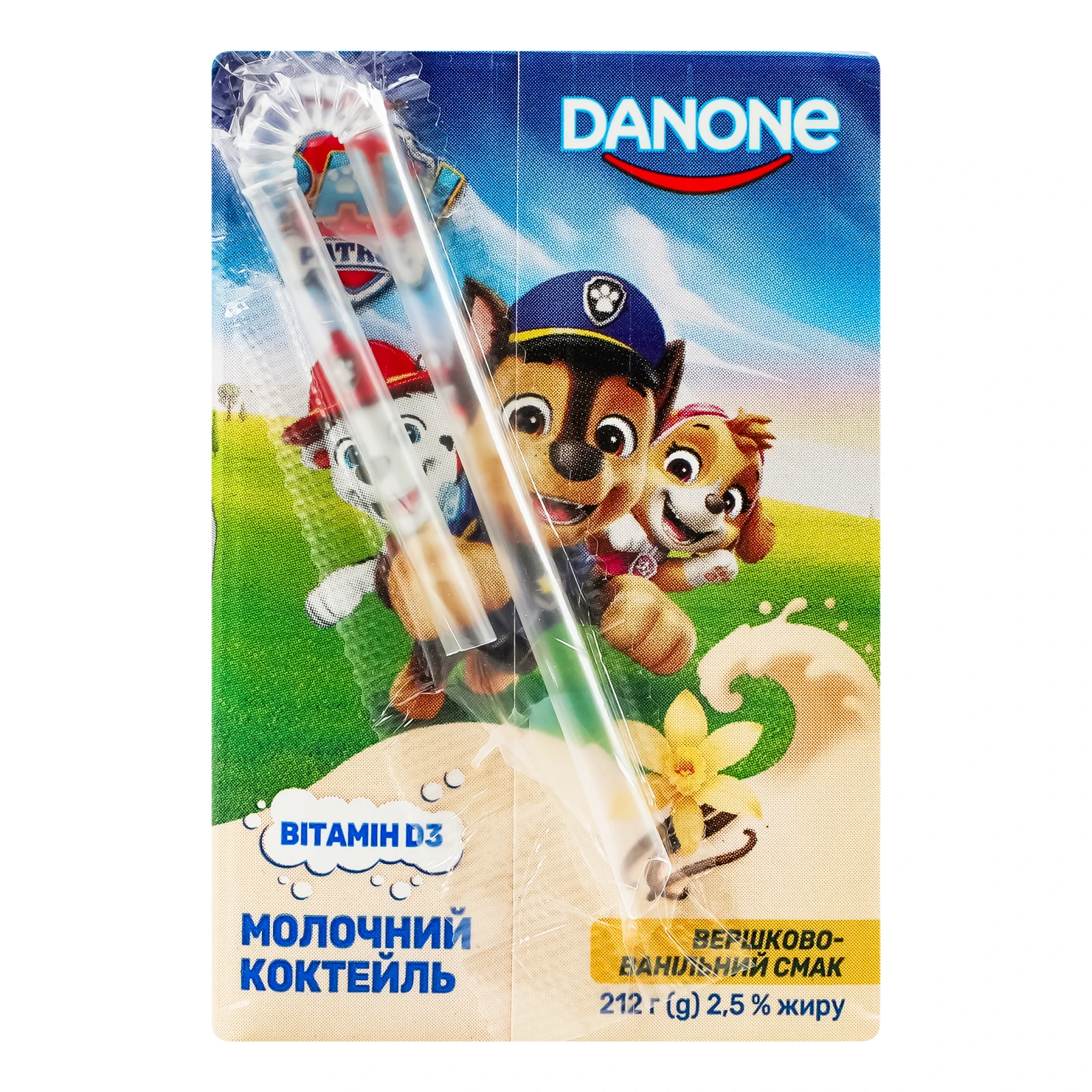 Коктейль молочний Danone Paw Patrol стерилізований Вершково-ванільний 2.5% 212г фото 2