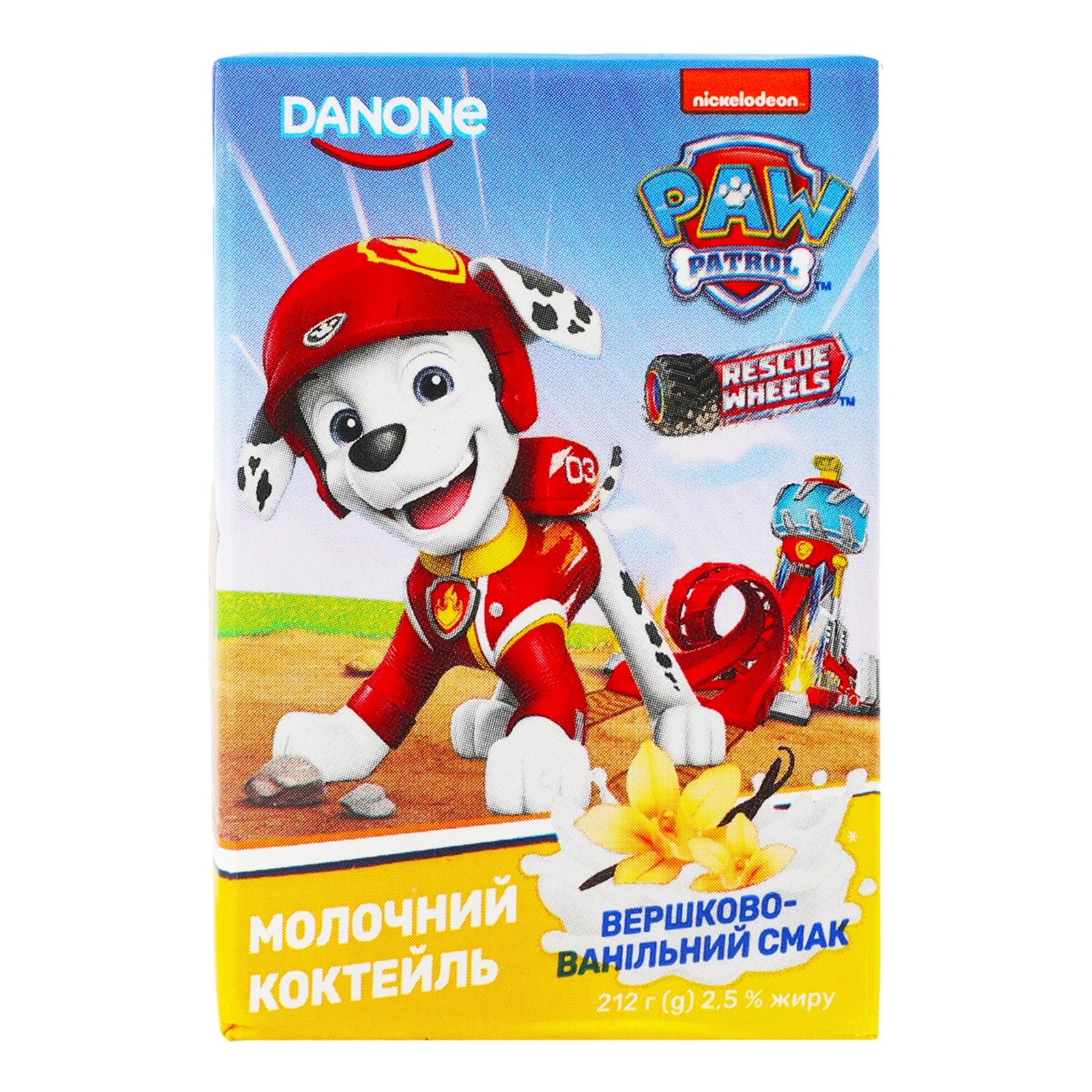 Коктейль молочний Danone Paw Patrol Вершково-ванільний 2.5% 212г Фото навігації №:1
