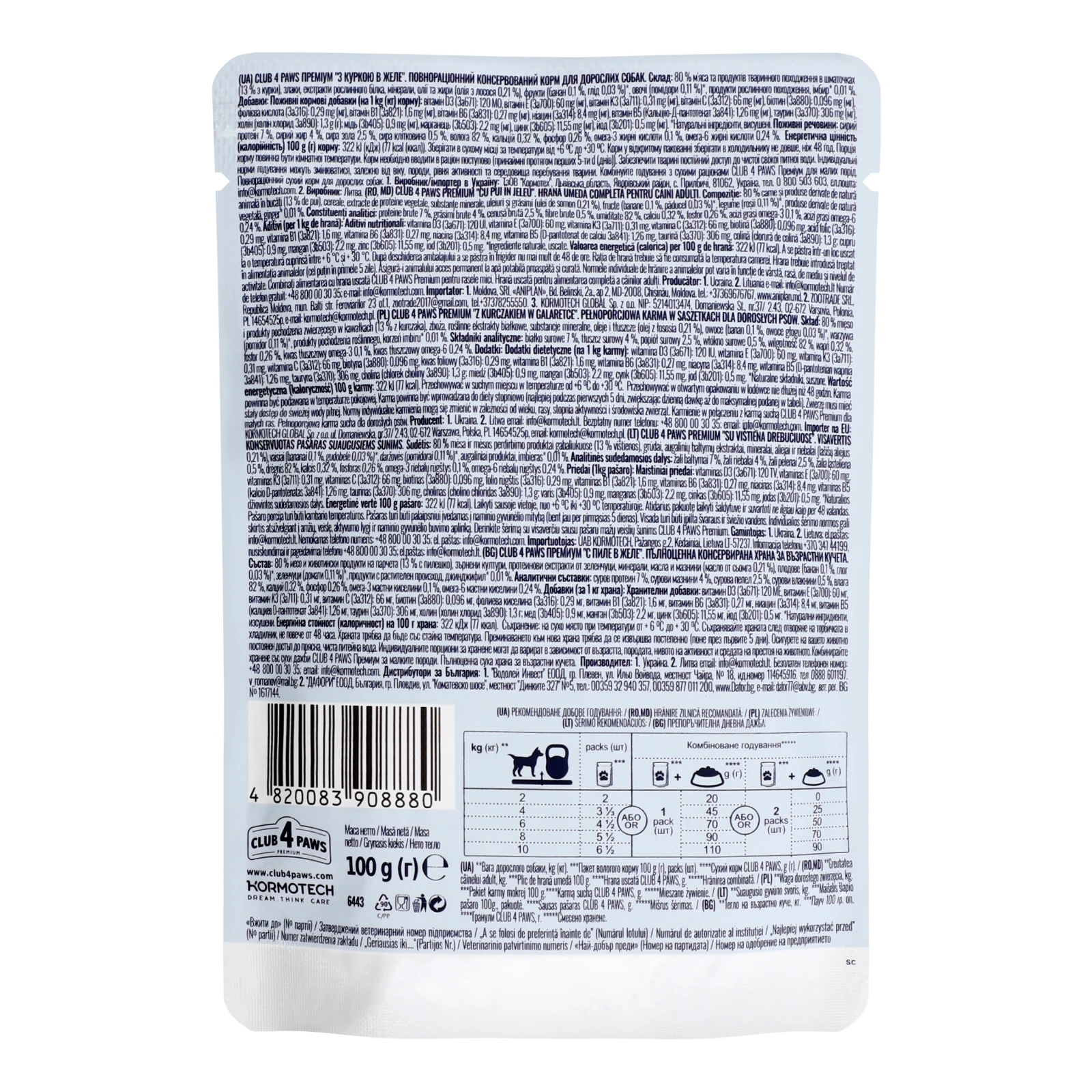 Корм для собак Club 4 Paws консервований Premium повнораціонний для дорослих собак З куркою в желе 100г Фото №:2