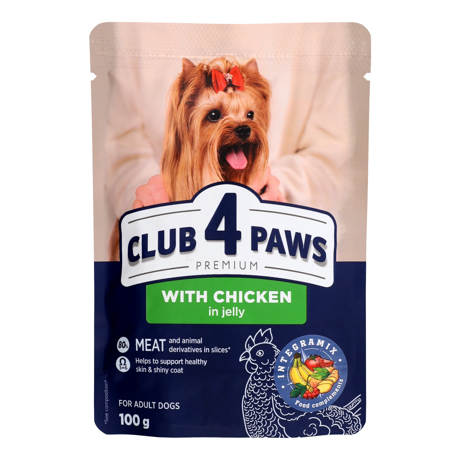 Корм для собак Club 4 Paws консервований Premium повнораціонний для дорослих собак З куркою в желе 100г Фото №:1