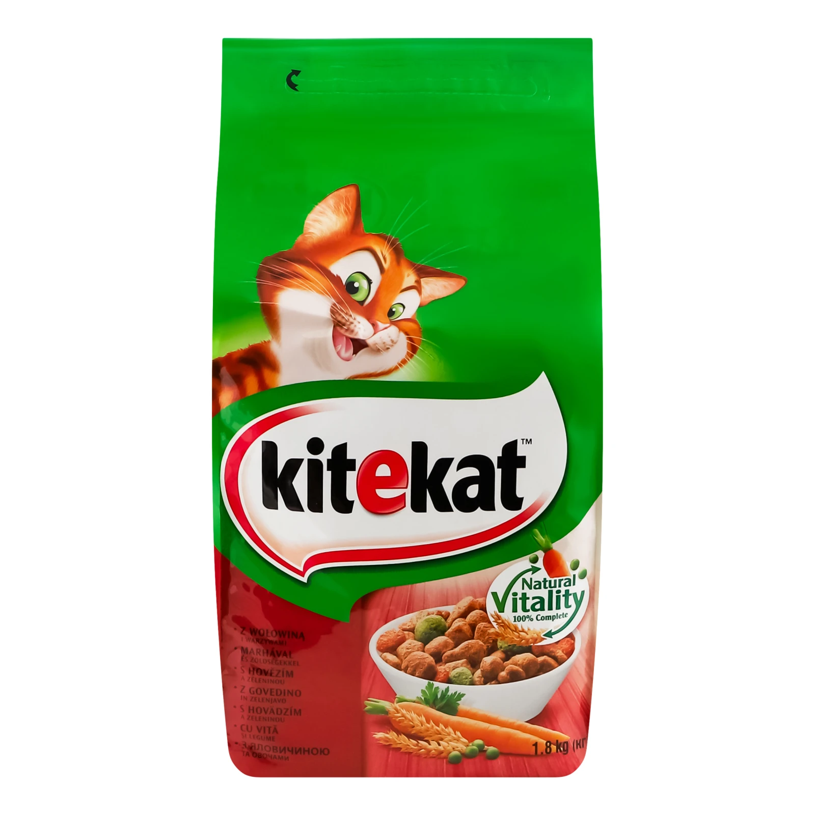 Корм для котів Kitekat сухий повнораціонний для дорослих котів З яловичиною та овочами 1.8кг