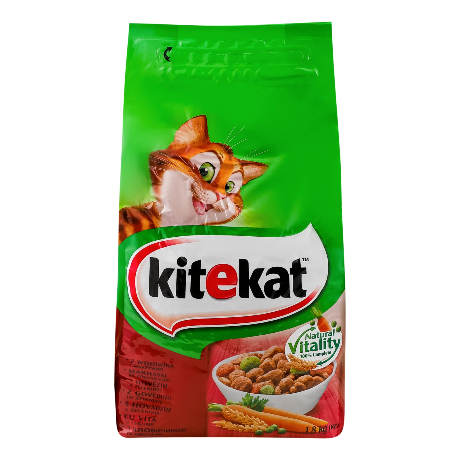 Корм для котів Kitekat сухий повнораціонний для дорослих котів з яловичиною та овочами 1.8кг Фото №:1