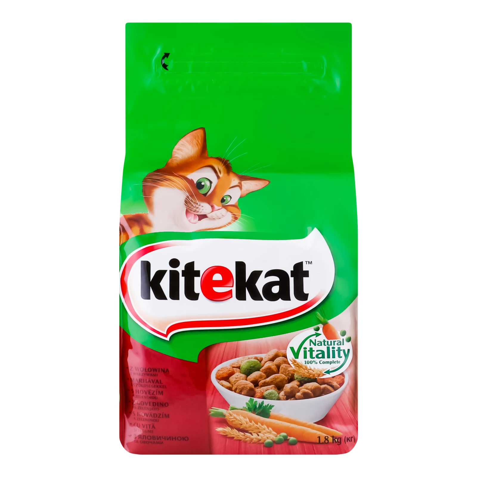 Корм сухий KiteKat З яловичиною та овочами повнораціонний для дорослих котів 1.8кг Фото №:1