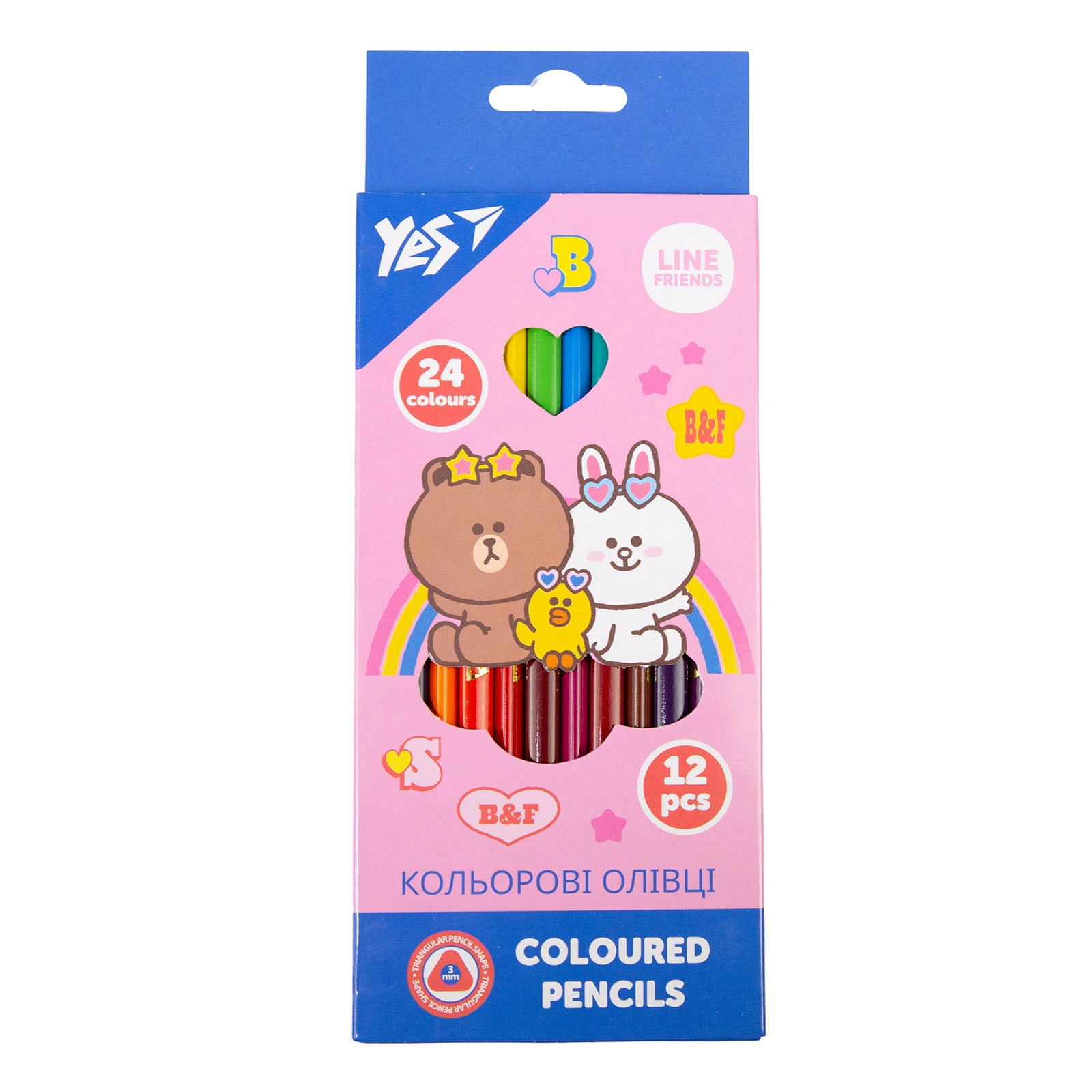 Олівці Yes кольорові 12шт 24кольрів Line Friends Фото №:1