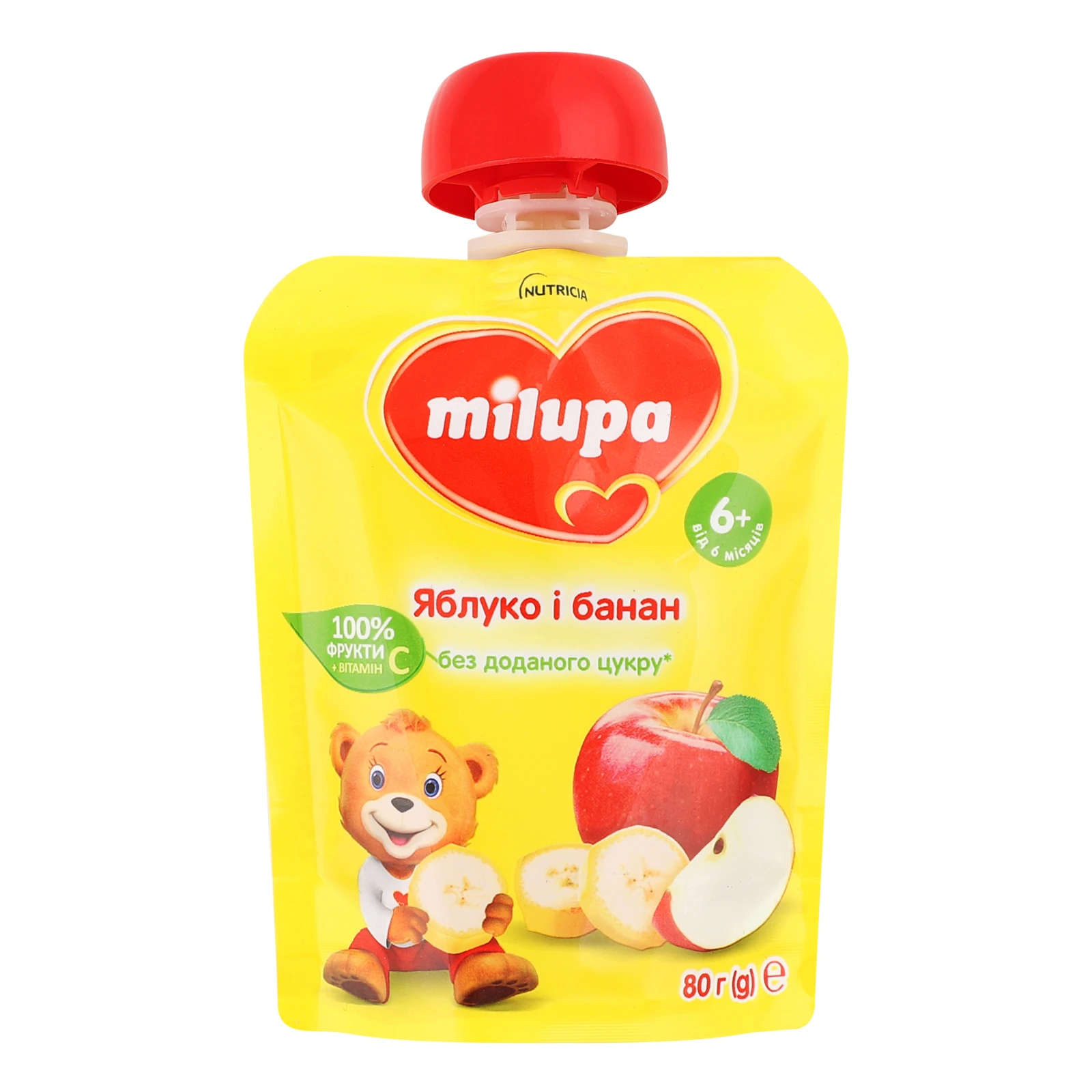 Пюре Milupa фруктове Яблуко-банан для дітей від 6-ти місяців 80г Фото №:1