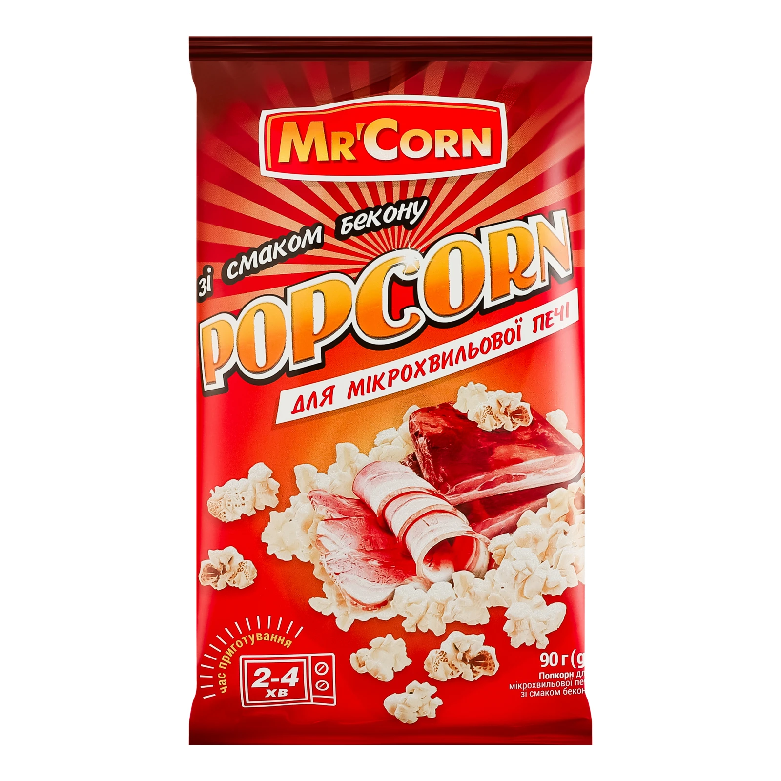 Попкорн Mr'Corn для мікрохвильової печі зі смаком бекону 90г Фото №:1