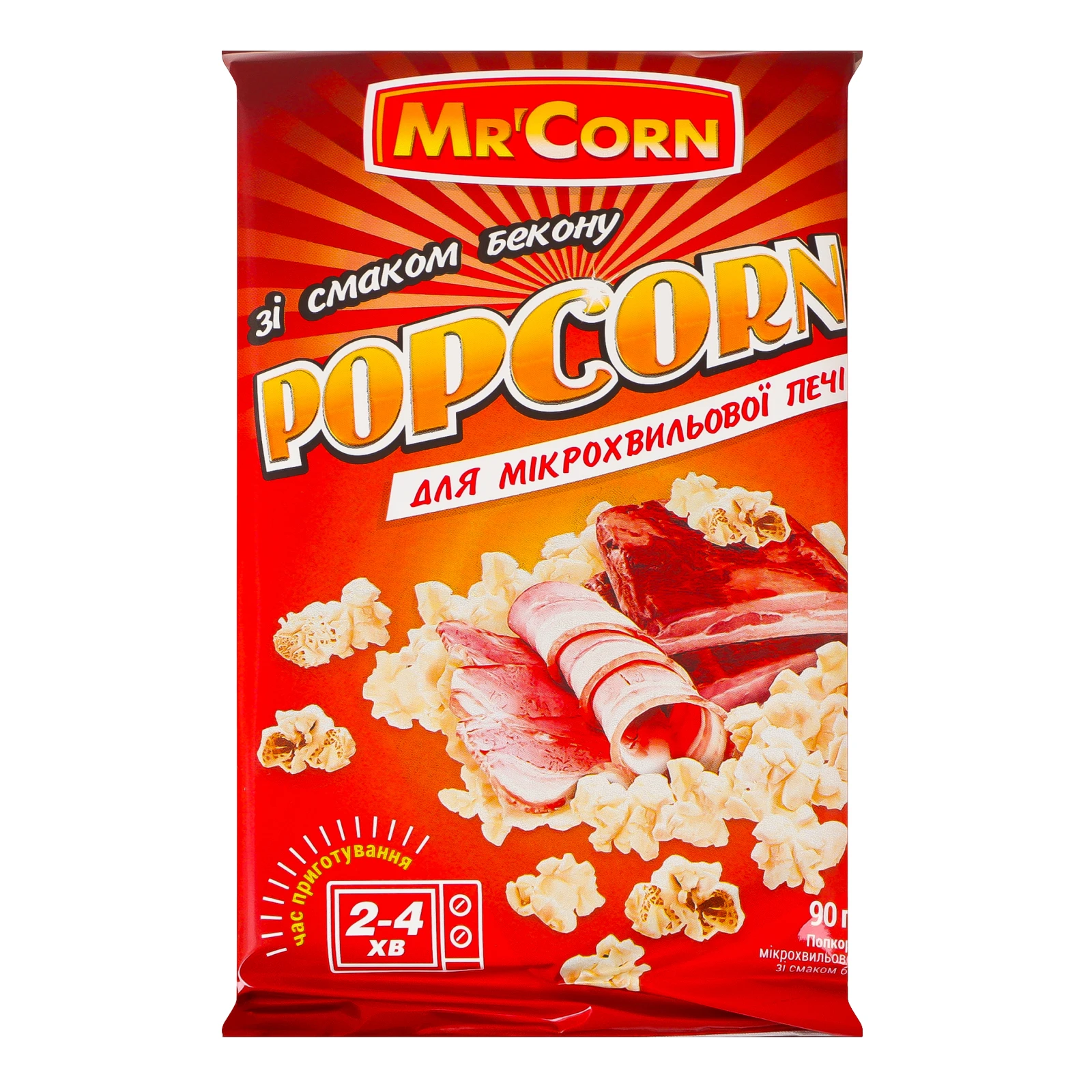Попкорн Mr'Corn для мікрохвильової печі зі смаком бекону 90г Фото навігації №:1