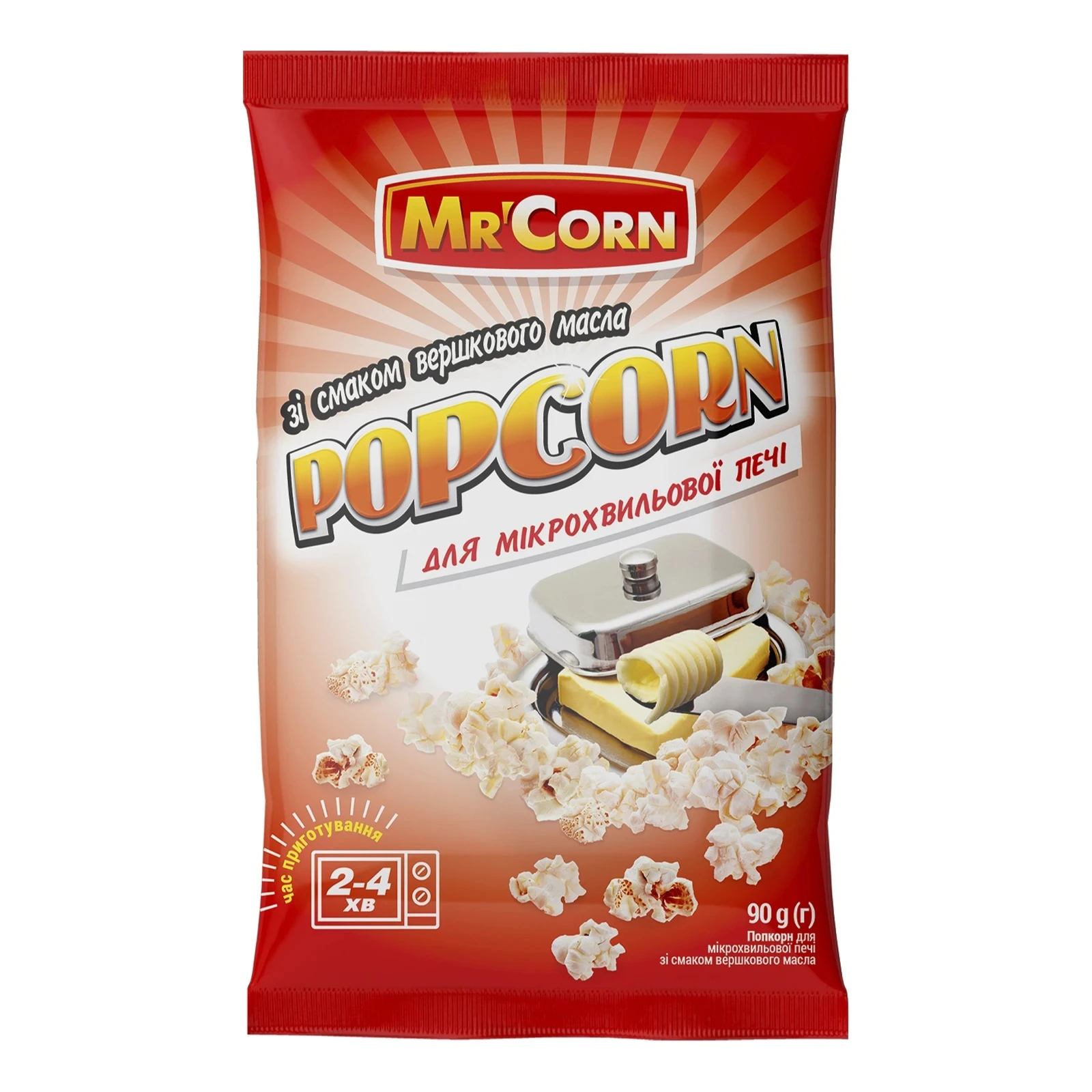 Попкорн Mr'Corn для мікрохвильової печі зі смаком вершкового масла 90г Фото №:1