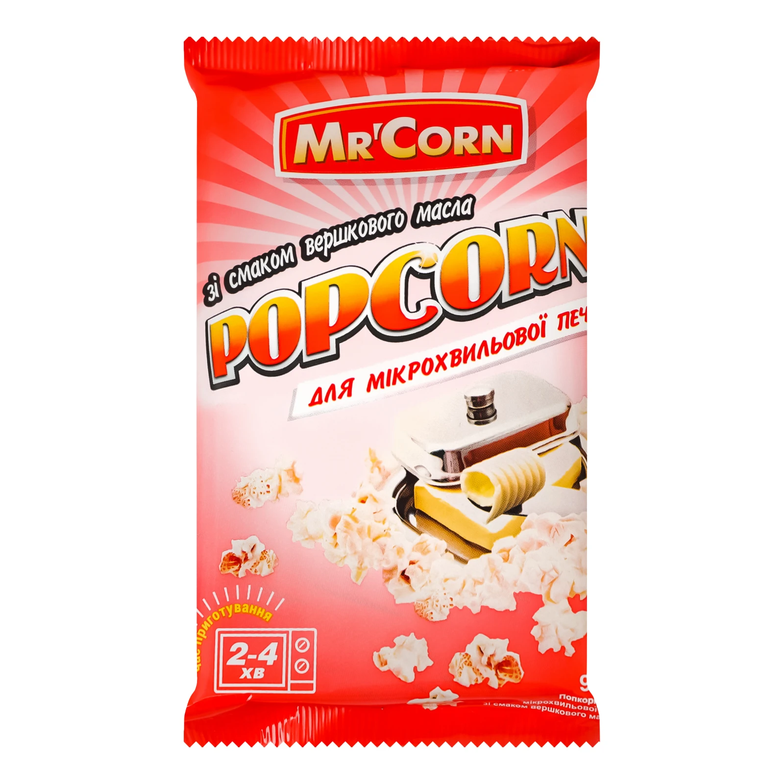 Попкорн Mr'Corn для мікрохвильової печі зі смаком вершкового масла 90г Фото навігації №:1