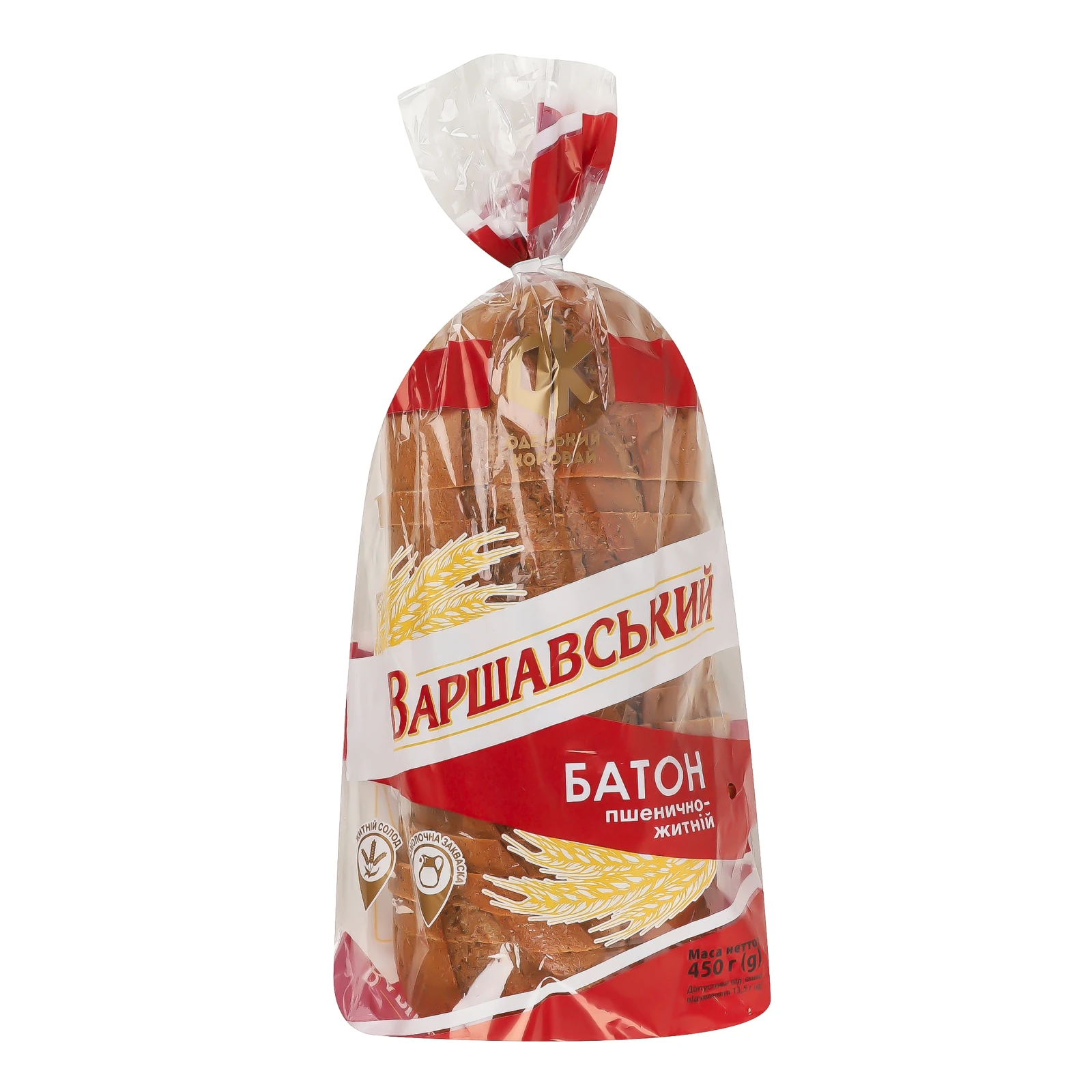 Батон Одеський коровай Варшавський пшенично-житній нарізний 450г