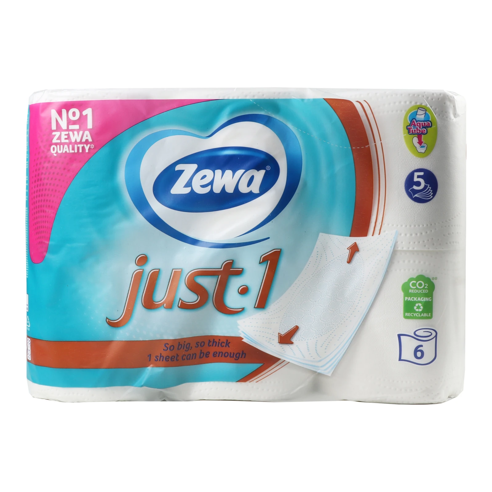 Папір туалетний Zewa Just 1 5-ти шаровий 6шт/уп Фото №:1