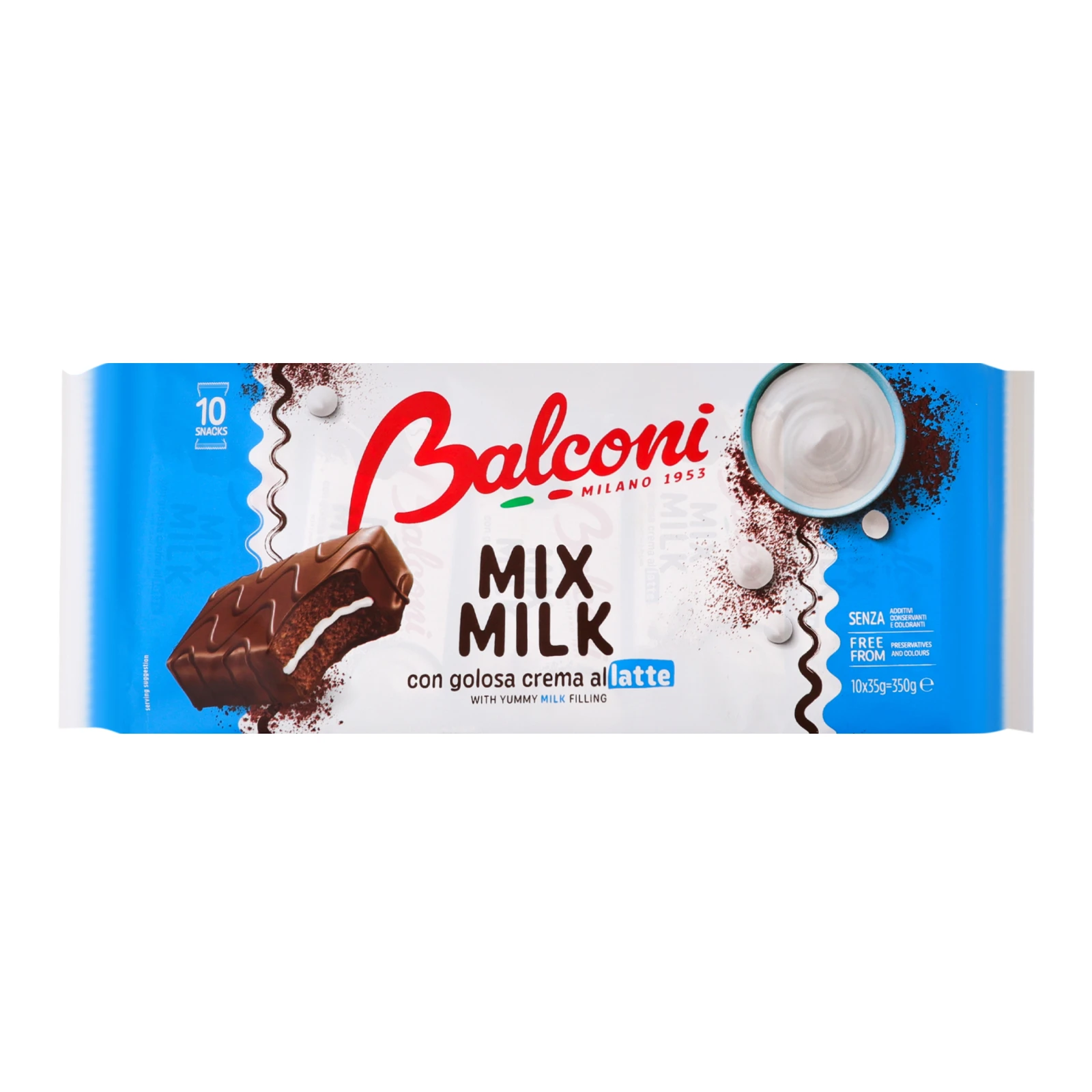 Бісквіти Balconi Mix milk міні під шоколадною глазур'ю з вершками 10*35г/уп Фото №:1
