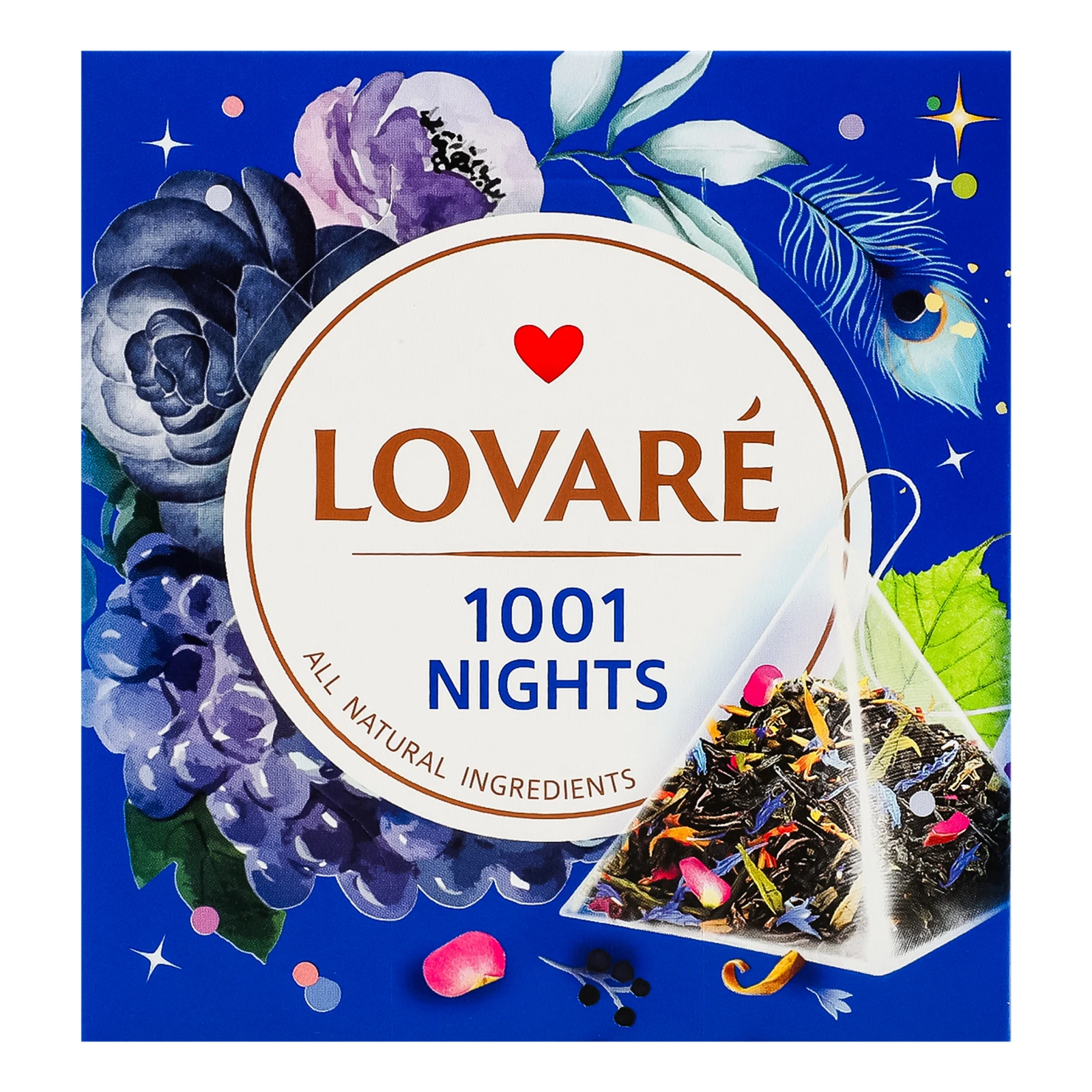Чай Lovare 1001 Ніч бленд чорного та зеленого байхового листового з пелюстками квітів та ароматом винограду 15х2г Фото №:1