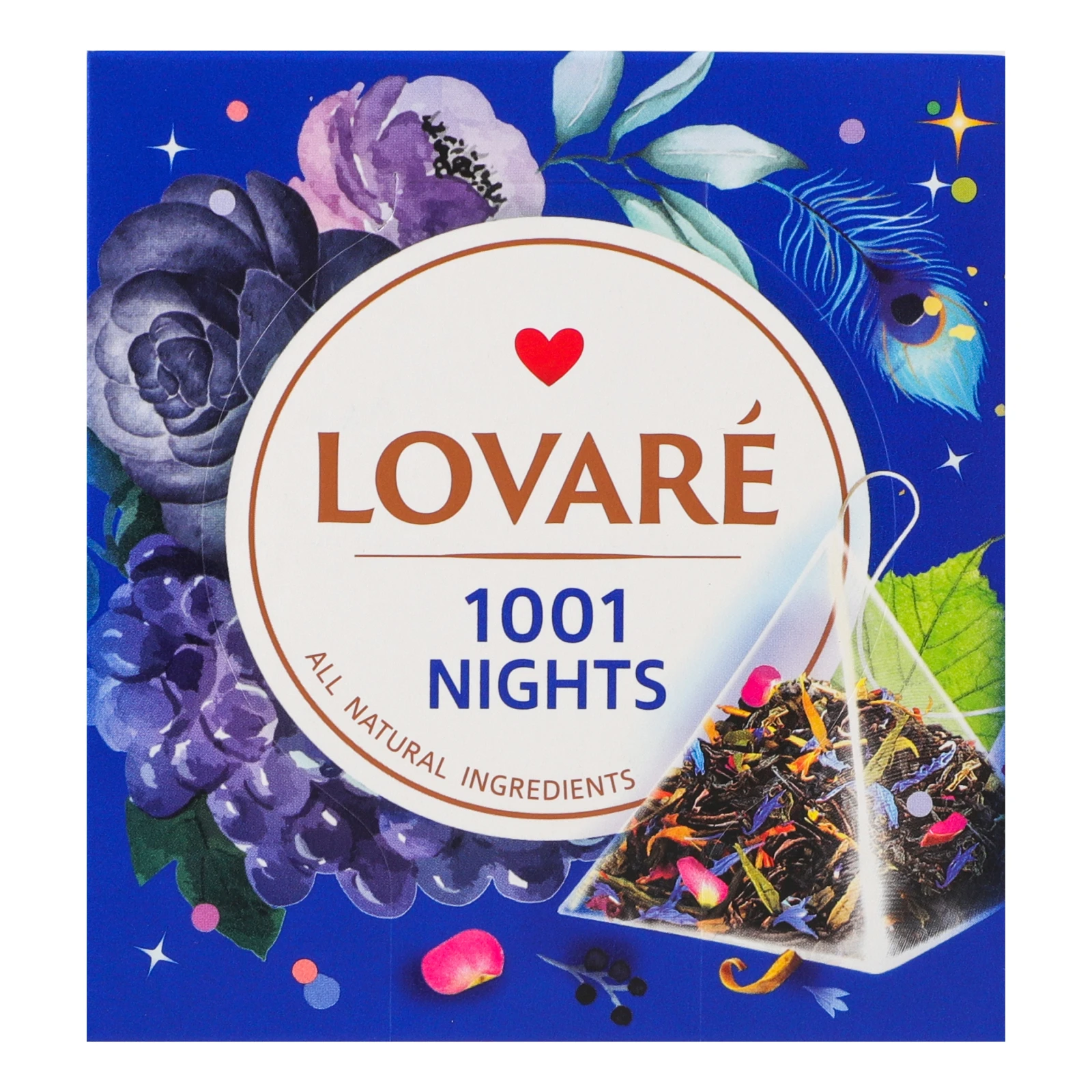 Бленд чаю Lovare 1001 nights чорного та зеленого листового з пелюстками квітів та ароматом винограду 15*2г/уп Фото №:1