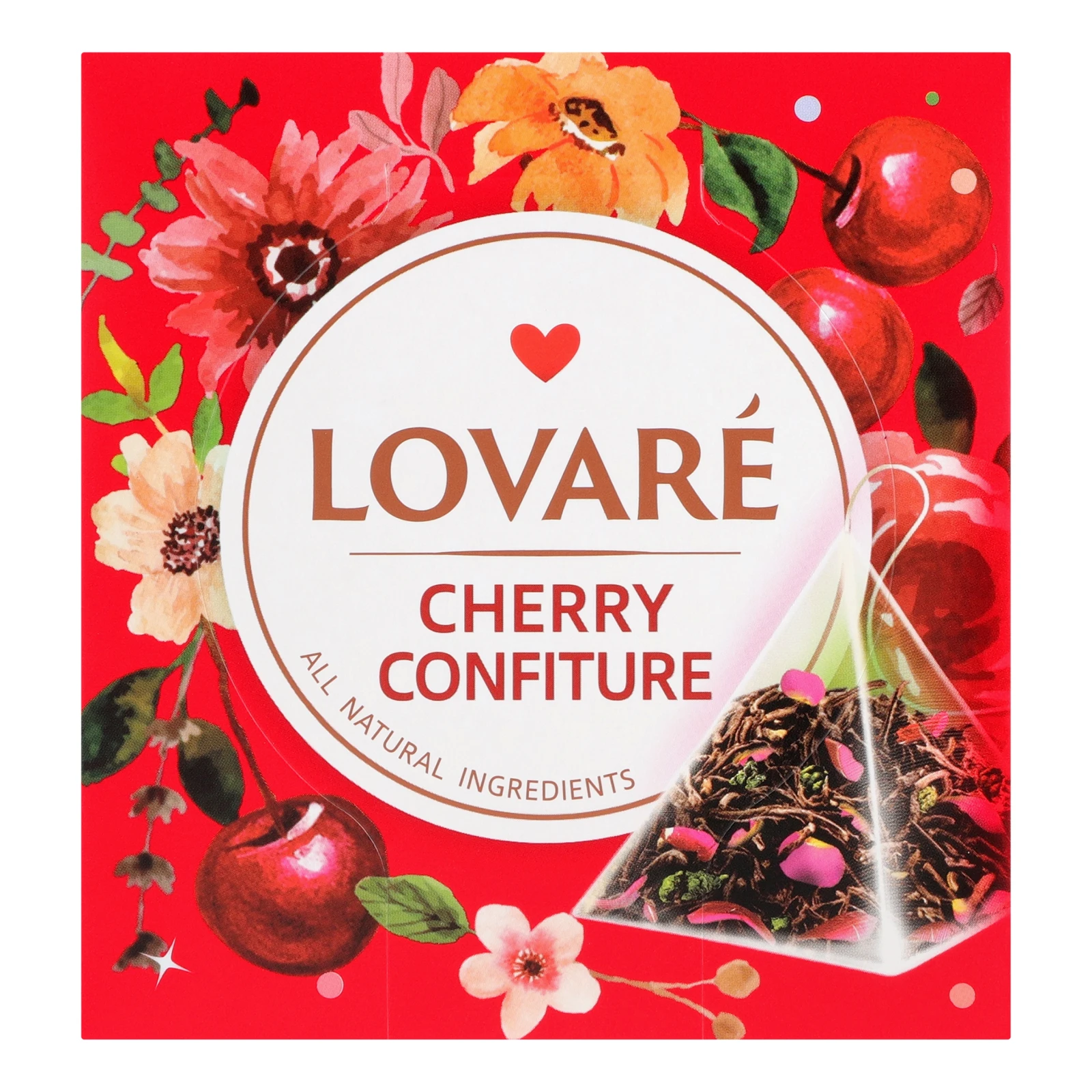 Чай Lovare Cherry Confiture бленд чорного та зеленого байхового листового з ароматом вишні та шовковиці 15х2г Фото №:1