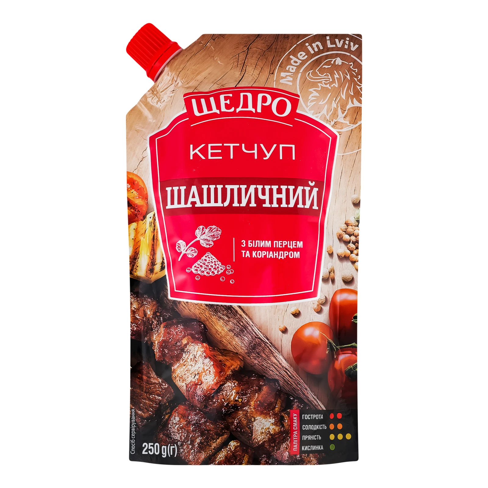 Кетчуп Щедро Шашличний з білим перцем та коріандром пастеризований 250г Фото №:1