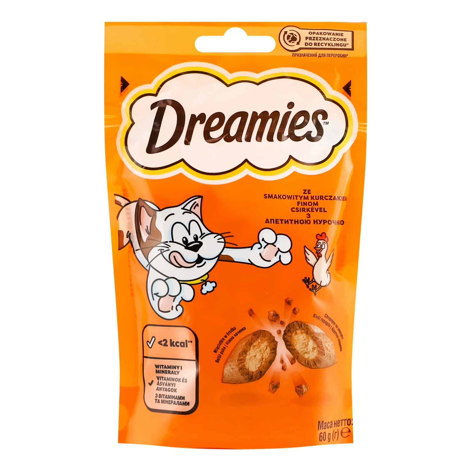 Корм для котів Dreamies сухий додатковий для дорослих котів та кошенят старше 8-ми тижнів З куркою 60г