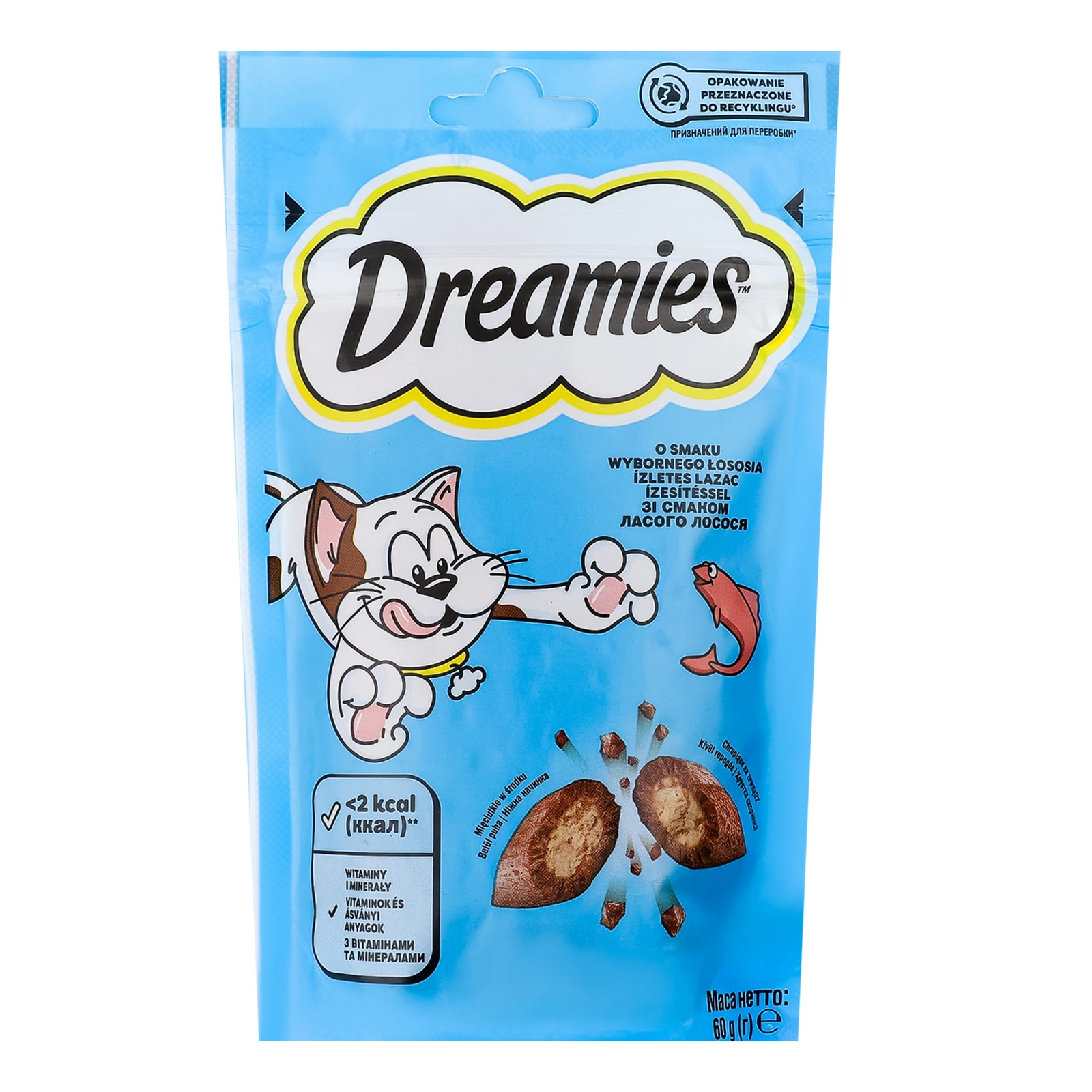 Корм для котів Dreamies сухий додатковий для дорослих котів та кошенят старше 8-ми тижнів Зі смаком лосося 60г Фото №:1