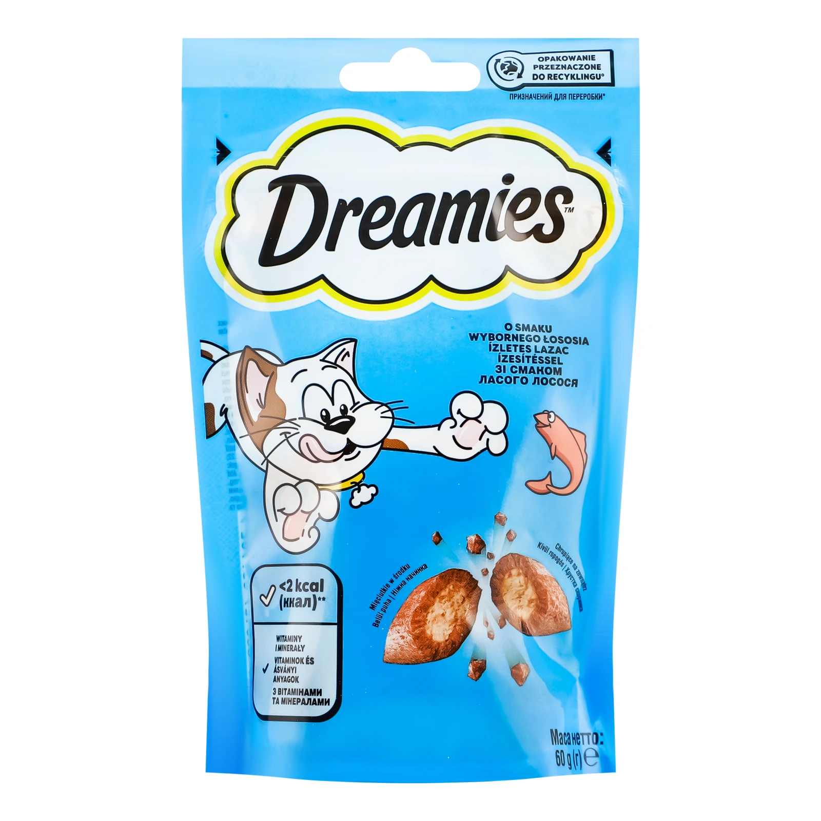 Корм для котів Dreamies сухий додатковий для дорослих котів та кошенят старше 8-ми тижнів Зі смаком лосося 60г
