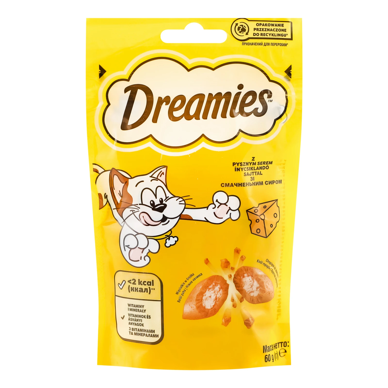 Корм для котів Dreamies сухий додатковий для дорослих котів та кошенят старше 8-ми тижнів З сиром 60г