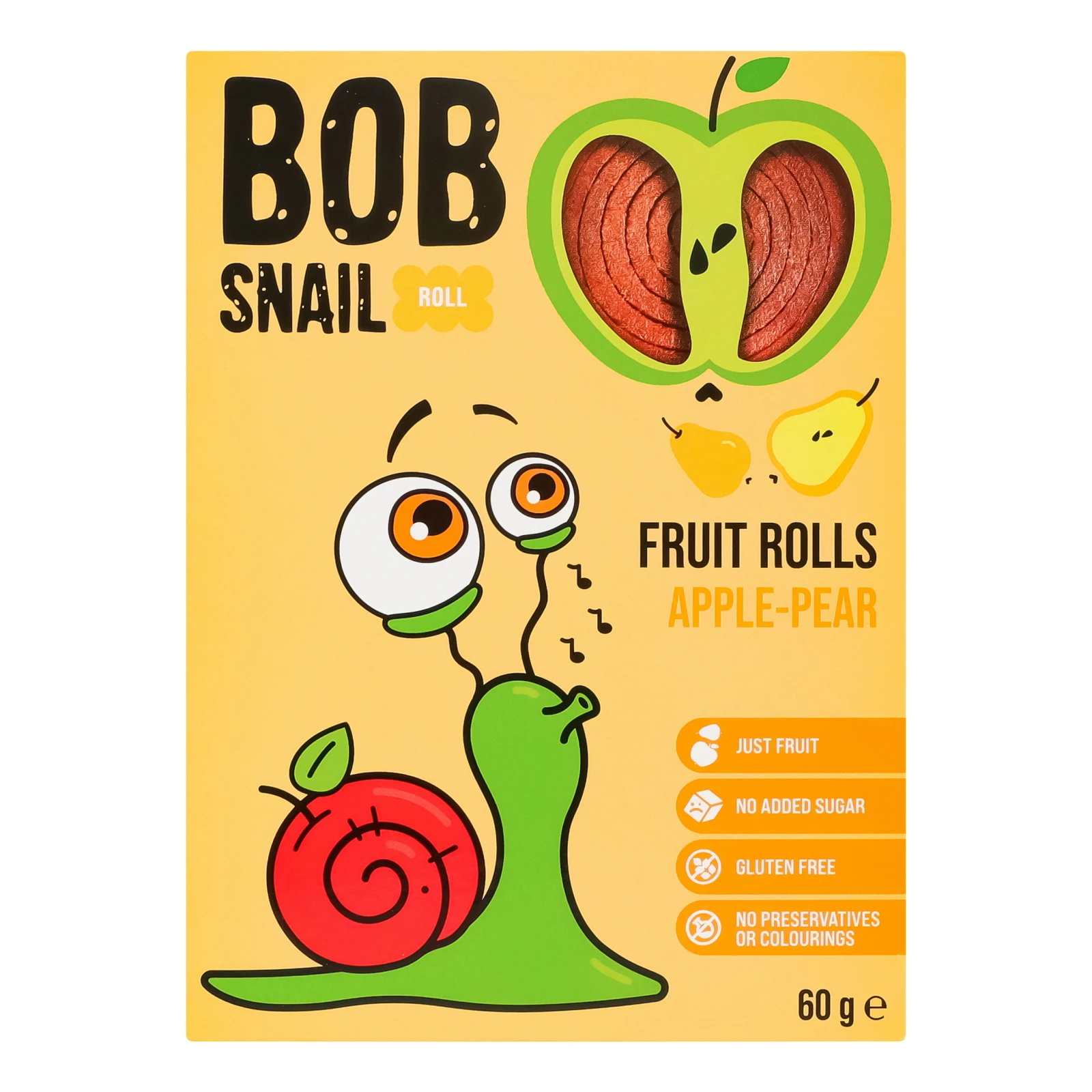 Цукерки Bob Snail Rolls фруктові натуральні Яблуко-груша 60г