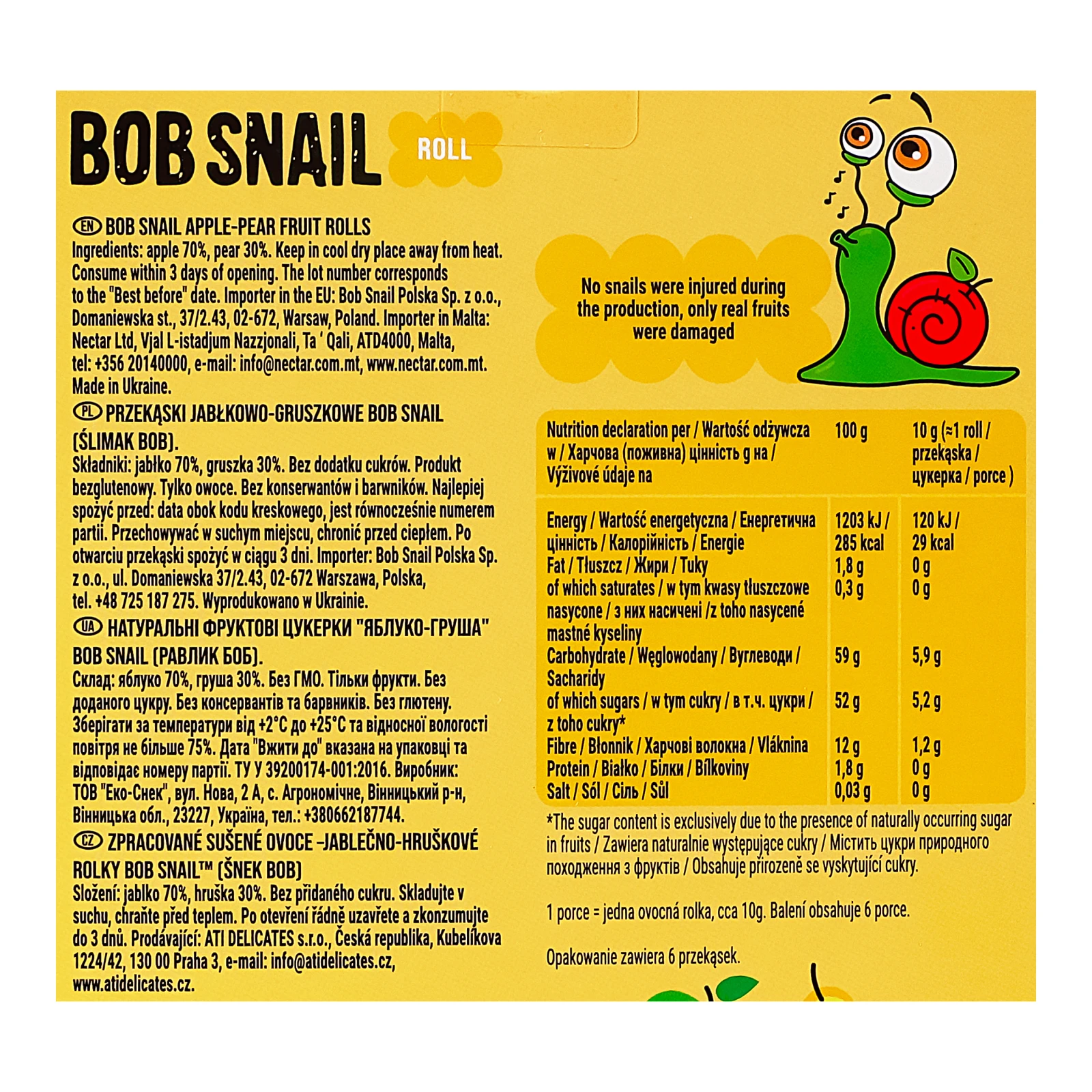 Цукерки Bob Snail Roll фруктові натуральні Яблуко-груша 60г Фото №:3