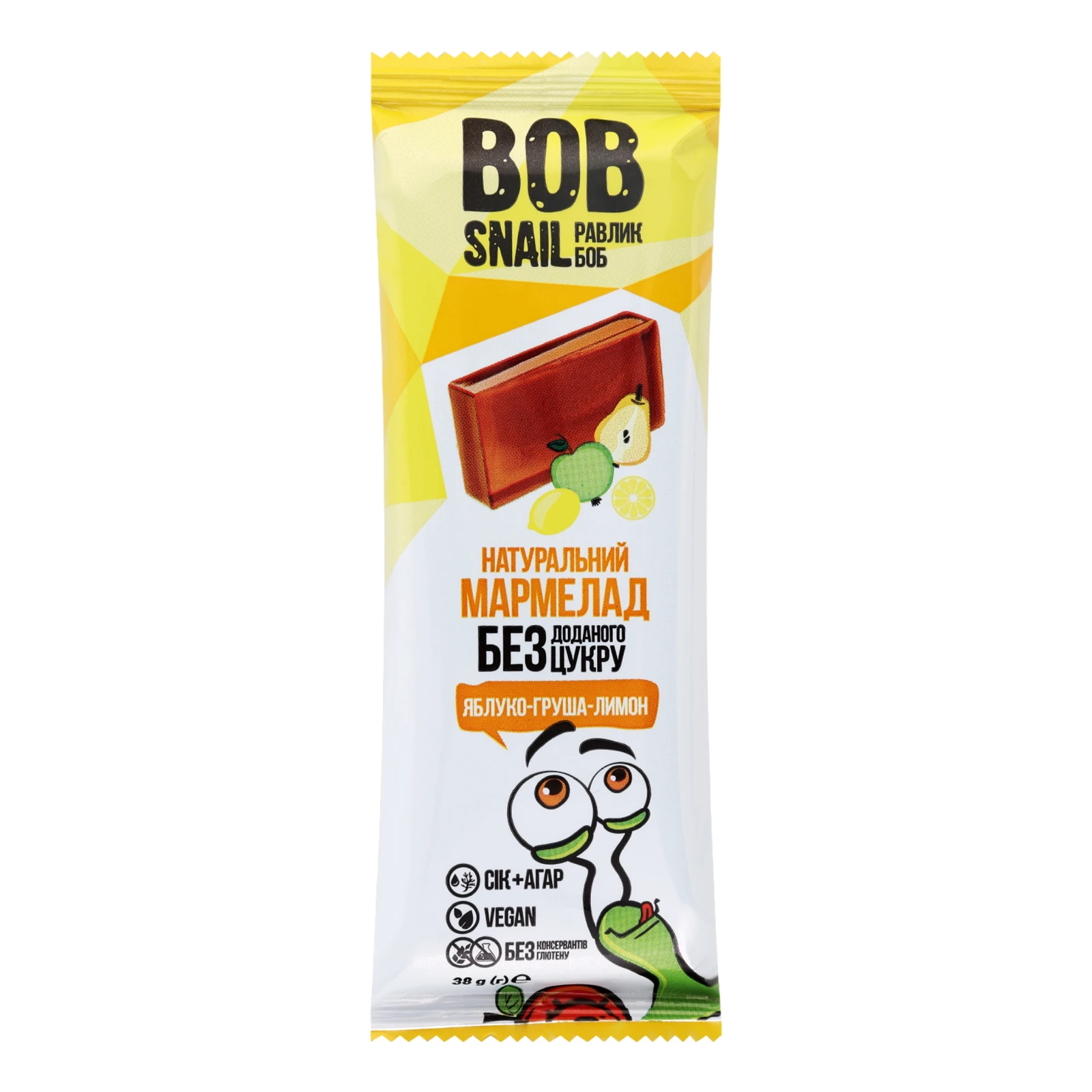 Мармелад Bob Snail Jelly Яблуко-груша-лимон фруктовий 38г Фото навігації №:1