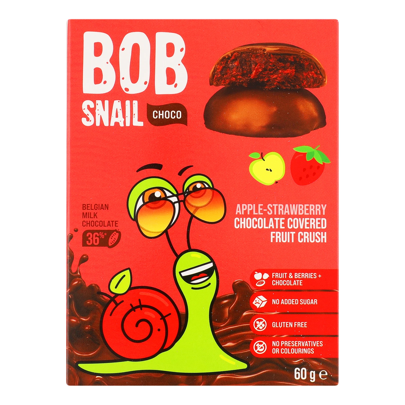 Цукерки Bob Snail у молочному шоколаді Яблуко-полуниця 60г Фото №:1