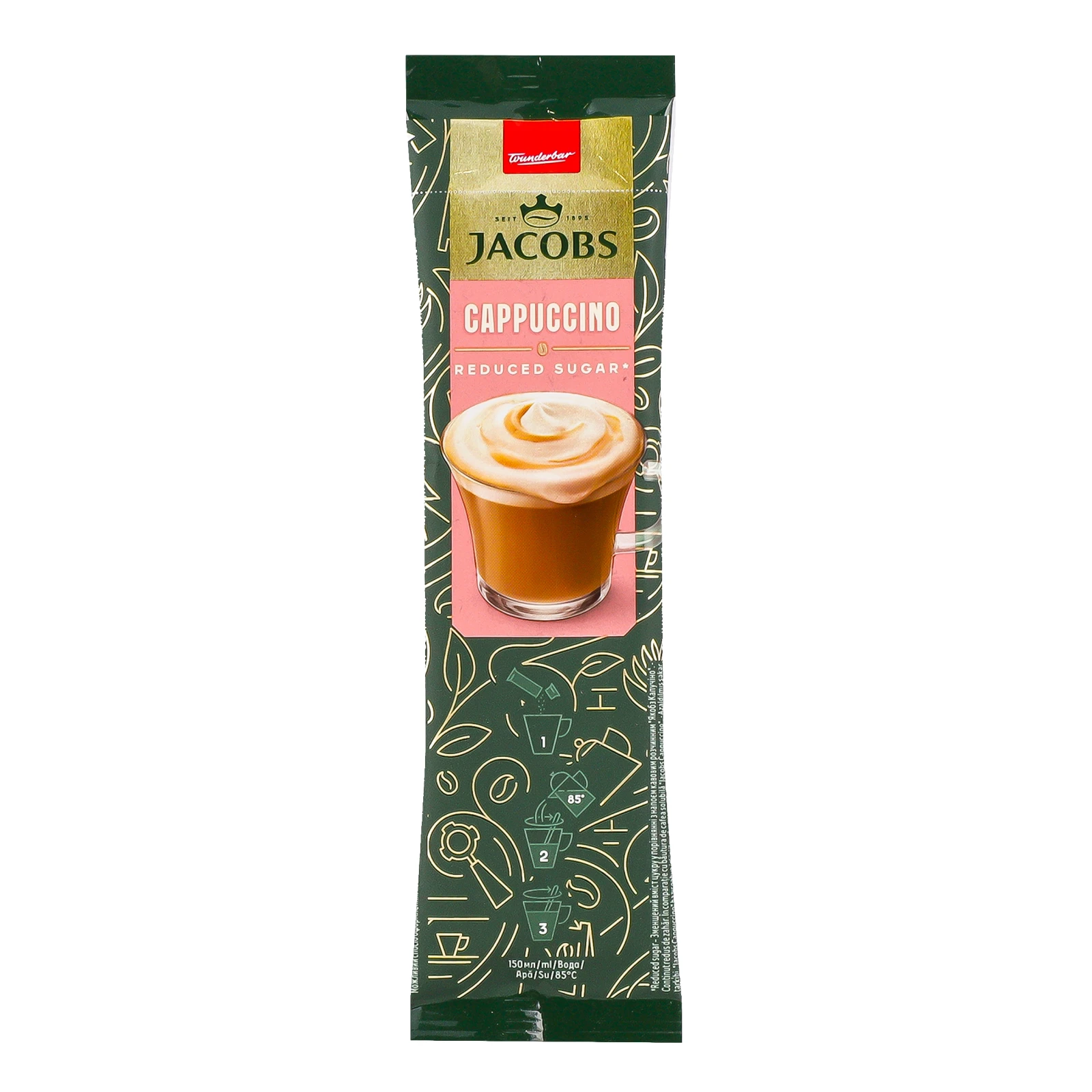 Напій кавовий Jacobs Cappuccino розчинний зі зменшеним вмістом цукру 14г
