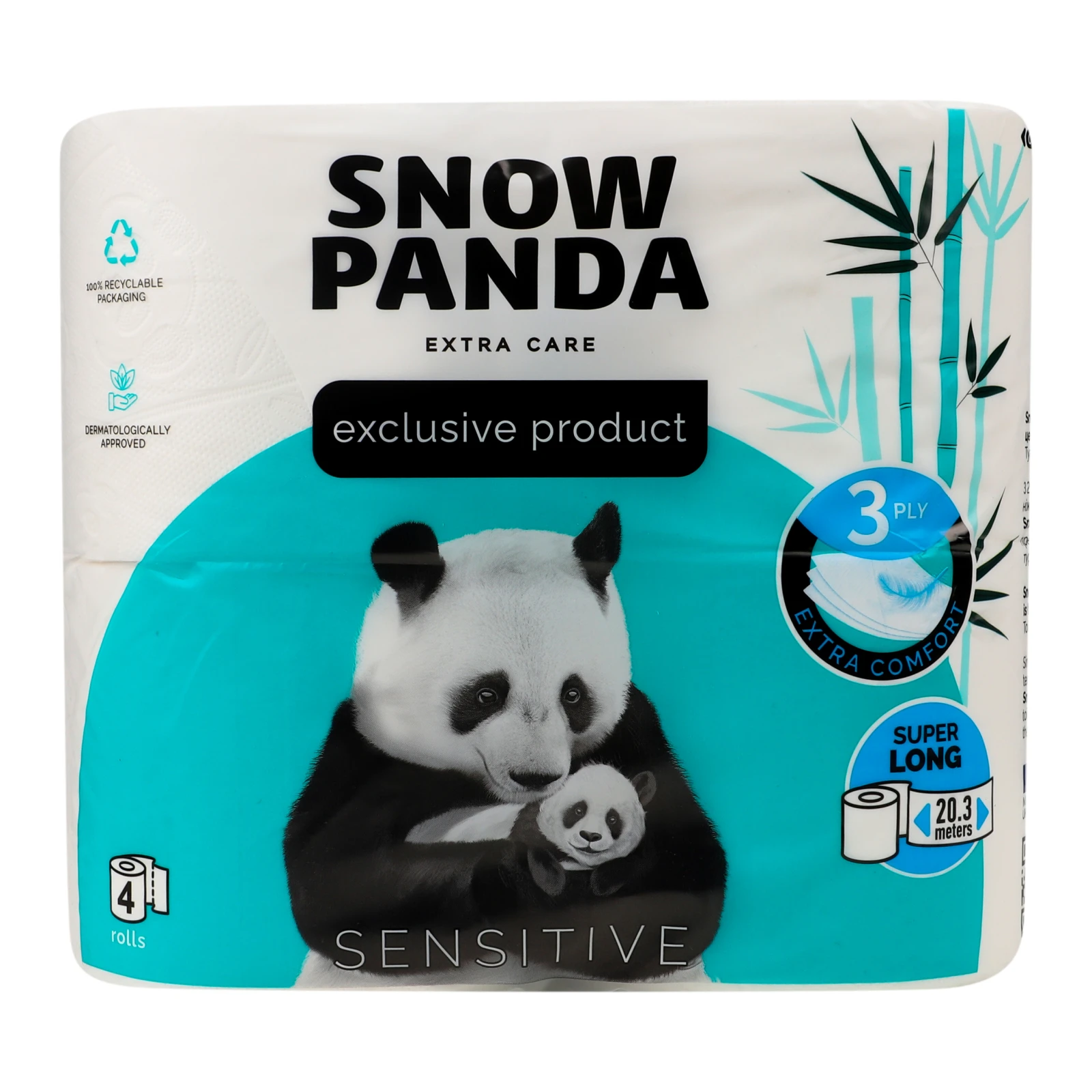 Папір туалетний Сніжна Панда Extra Care Sensitive 3-х шаровий 4шт Фото №:1