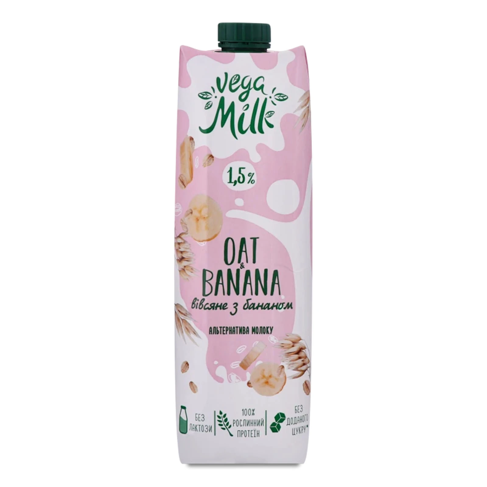 Напій вівсяний Vega Milk Oat&Banana з бананом ультрапастеризований 1.5% 950мл Фото навігації №:1